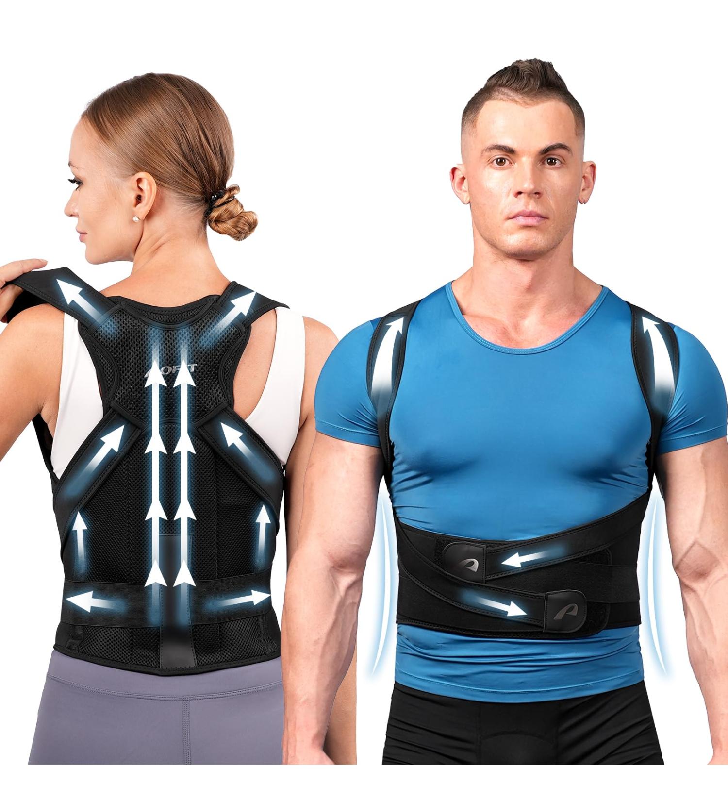 Back Brace Posture Corrector for Men & Women | Adjustable Upper Back Straightener for Pain Relief | Large Black Clavicle & Shoulder Support - Buy Online on GoSupps.com