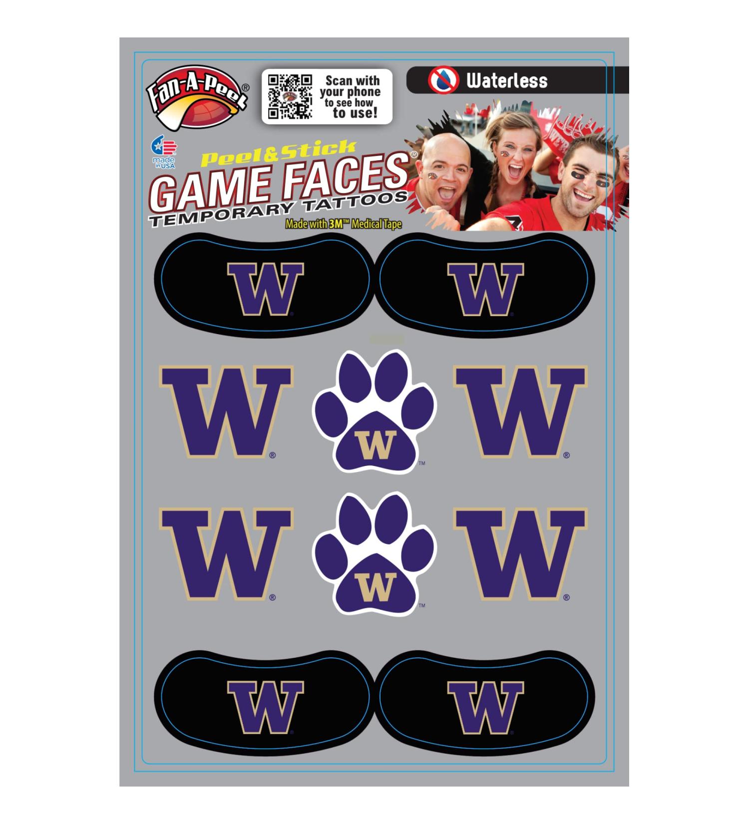 Fan-A-Peel Washington Waterless Temporary Tattoos - Hypoallergenic Peel and Stick Waterproof Temporary Tattoos