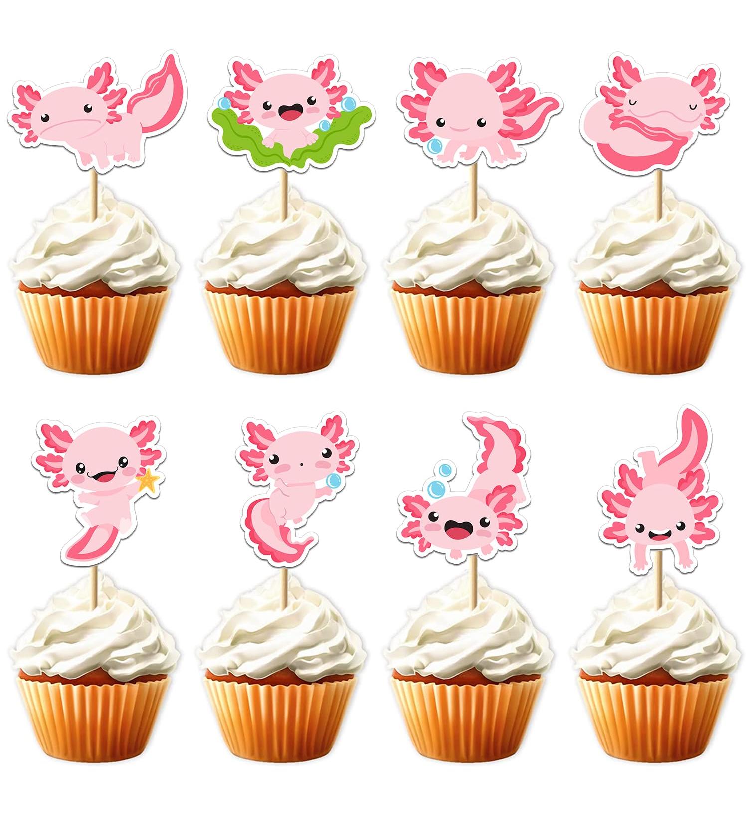 Pink Axolotl Cupcake Topper for for Pink Fish Birthday Cupcake Decorations Cute Axolotl Theme Party Decorations Supplies - Buy Online on GoSupps.com