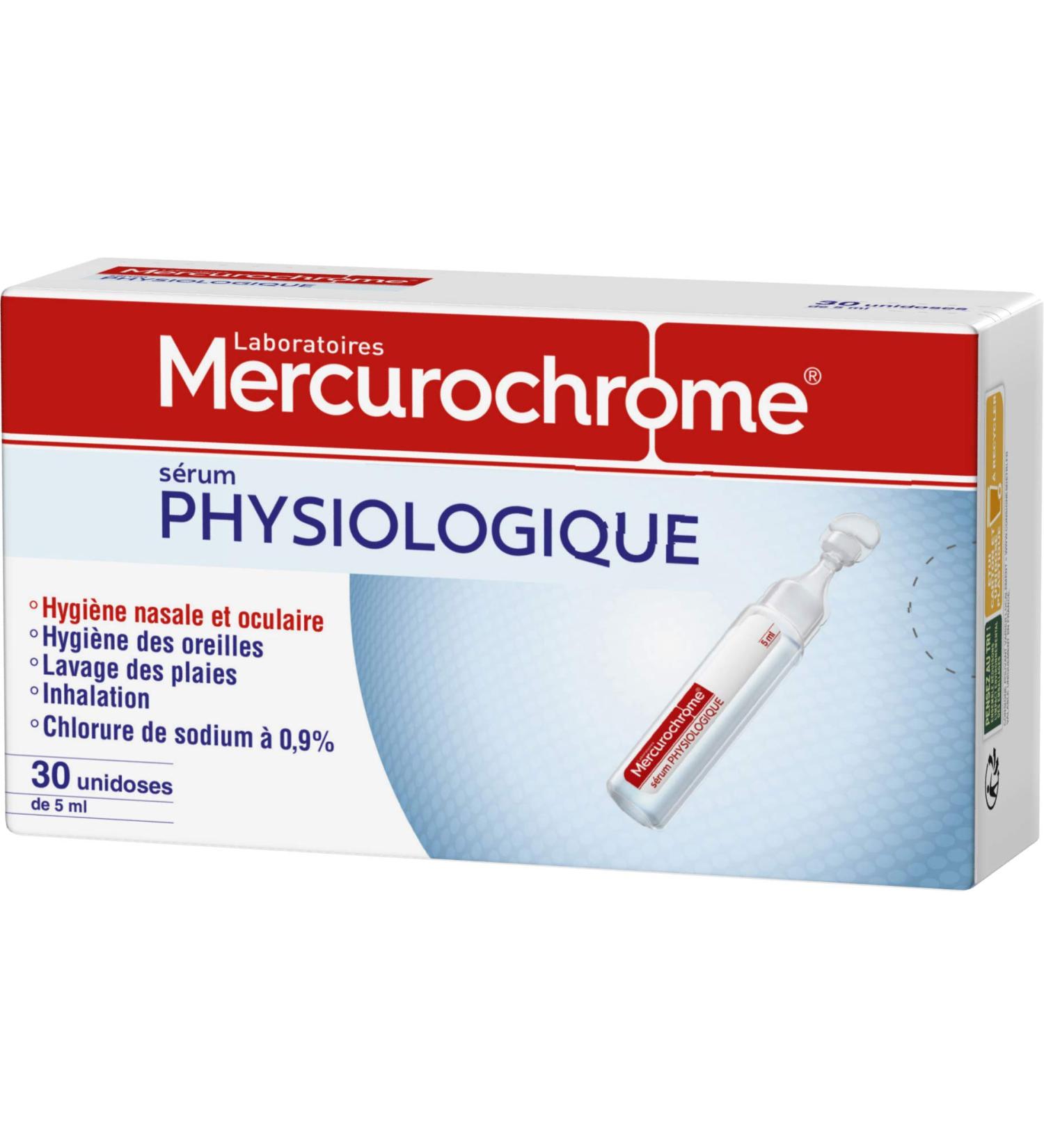 MERCUROCHROME - Physiological Serum - Nasal and Ocular Hygiene - For the whole family - 0.98% Sodium Chloride - 30 units - Buy Online on GoSupps.com