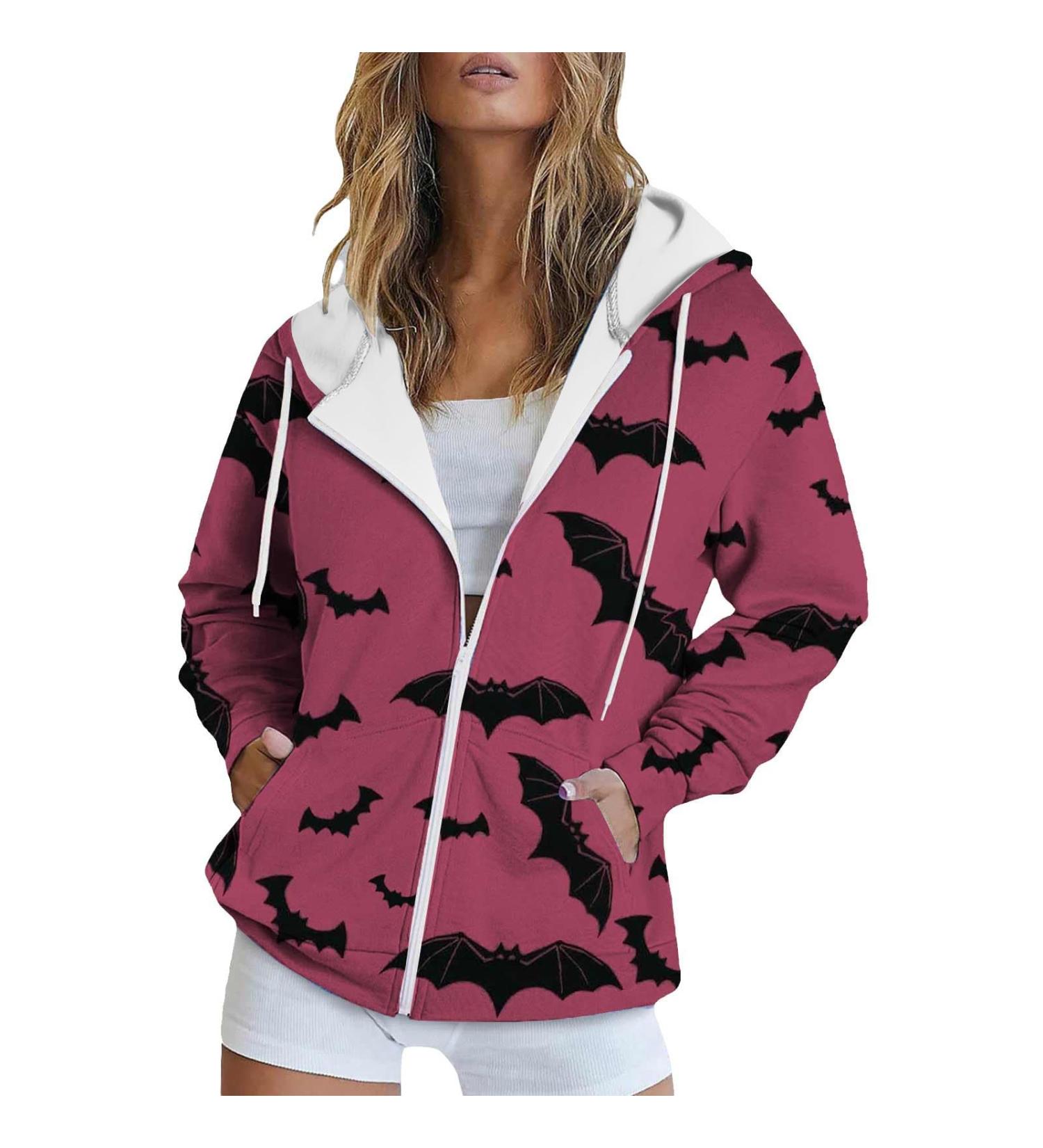 Halloween Costumes Printed Hooded Pull Out Zipper Pocket Jacket Fleece Coats for Women plus Size XX-Large Hot Pink - Buy Online on GoSupps.com