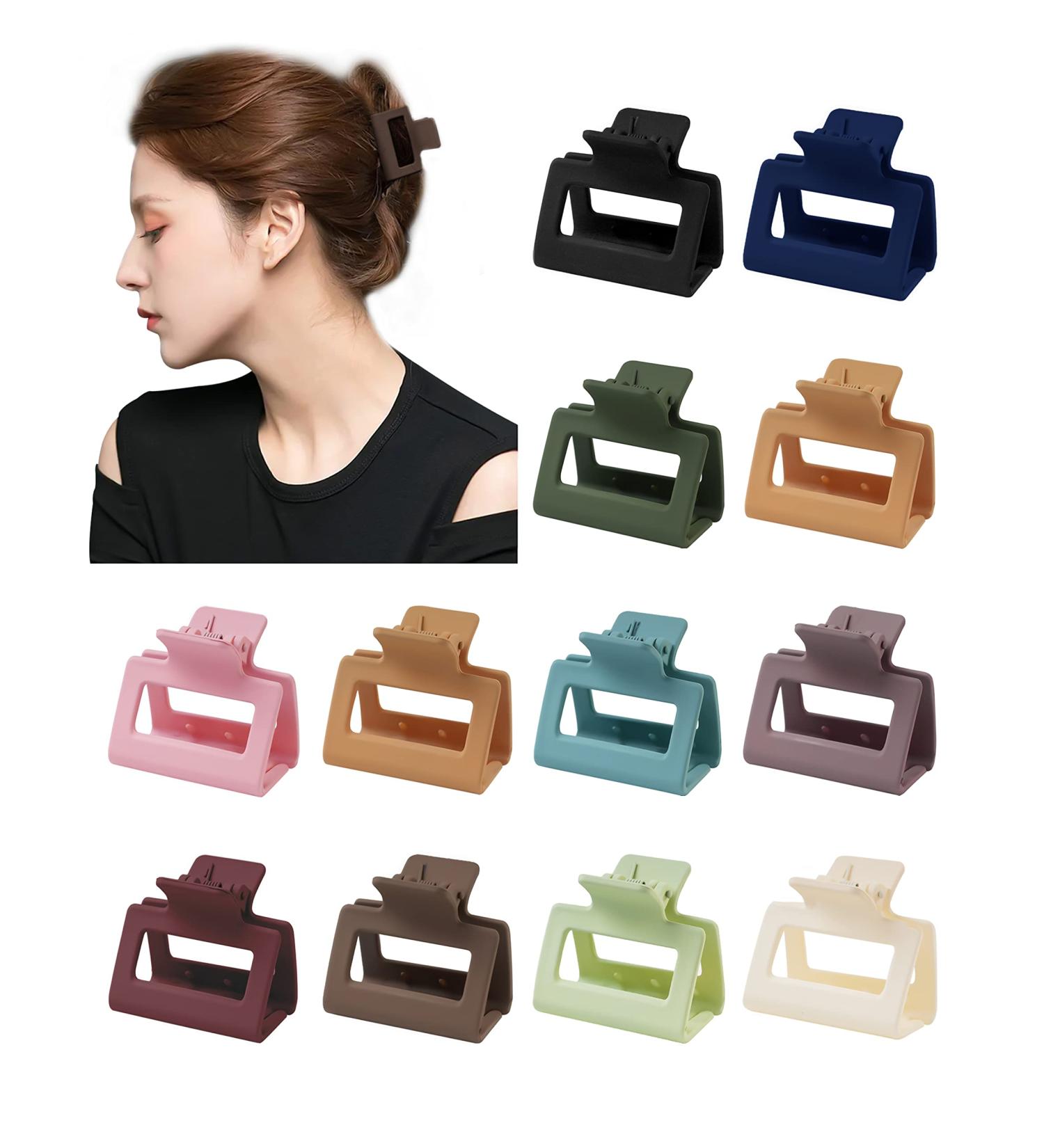 Matte Hair Claw Clips Set - 12 Medium & 2 Small Thick Square Hair Claws for Non-Slip Hold - Women's Hair Accessories - Buy Online on GoSupps.com