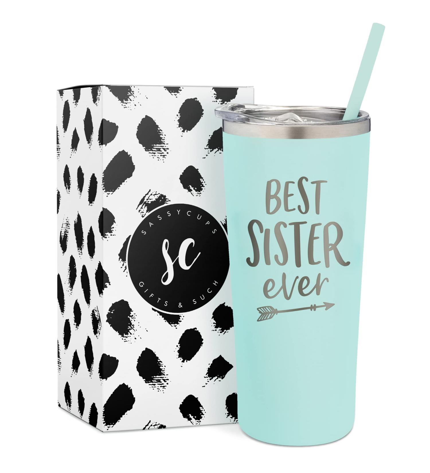 Best Sister Ever Insulated Stainless Steel Tumbler - Personalized Funny Mug for Coffee, Wine & Travel - Slide Close Lid & Straw - Mint/22 - Buy Online on GoSupps.com