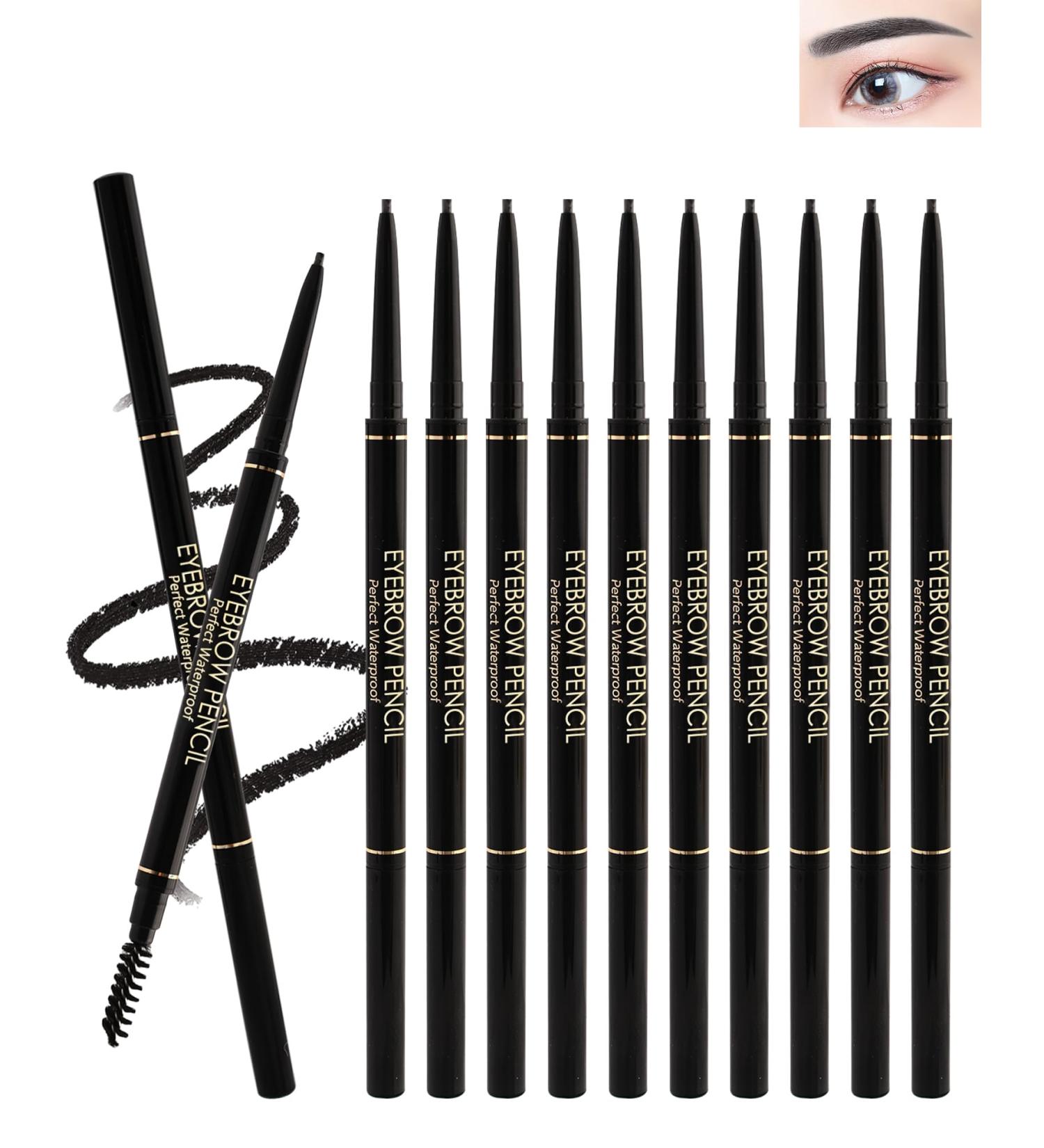 Waterproof Black Eyebrow Pencil Set 12Pcs Retractable Brow Micro Professional Eyebrow Pencil Ultra Fine Long Lasting Women Eye Makeup for Perfect Eye Liner Brows Shaping & Filling Brow Gel Pen- 01 01 Black - Buy Online on GoSupps.com
