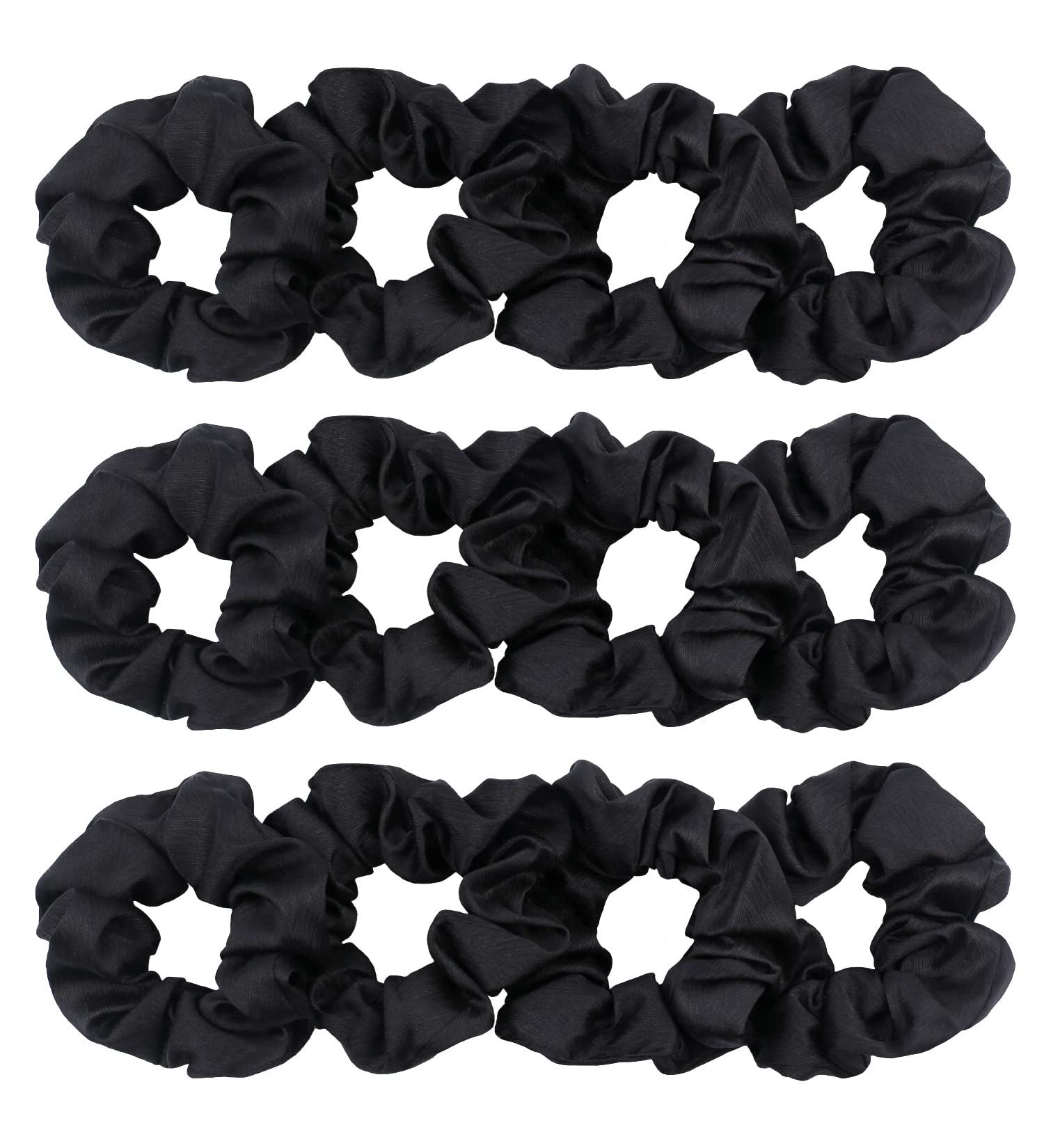 IVARYSS Black Satin Scrunchies for Women - 12 Pack Hair Accessories - Buy Online on GoSupps.com