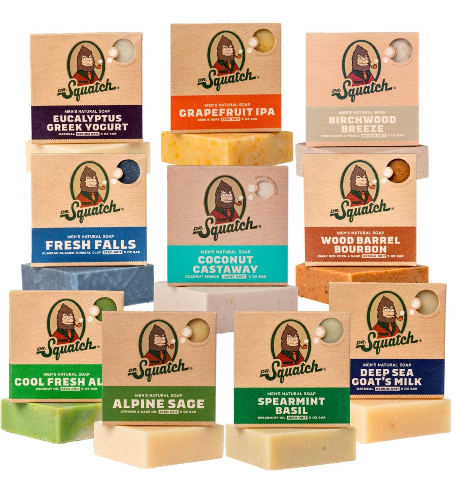 Dr. Squatch Men's Soap Gift Set - 10 Natural Cold Processed Bars - Coconut Castaway, Wood Barrel Bourbon & More - Buy Online on GoSupps.com