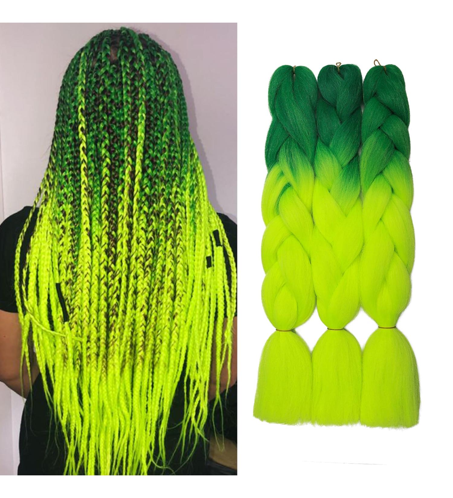 Tess Braids Extensions Green Ombre 60 cm - 3 Pack Jumbo Kanecalon Hair Braids for Box Braids (100g/bundle) - Buy Online on GoSupps.com