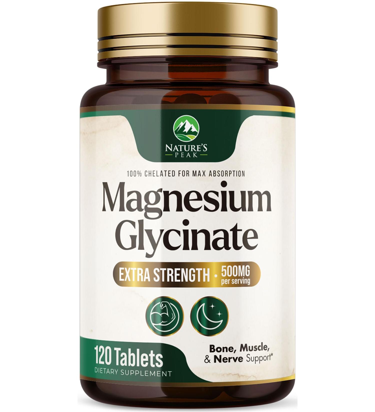 Magnesium Glycinate 500mg - Chelated for Ultra Absorption - Supports Bone Muscle Nerves & Heart Health Nature's Sleep Support Best Magnesium Supplement Pills for Whole Body Support - 120 Tablets 120 Count (Pack of 1) - Buy Online on GoSupps.com