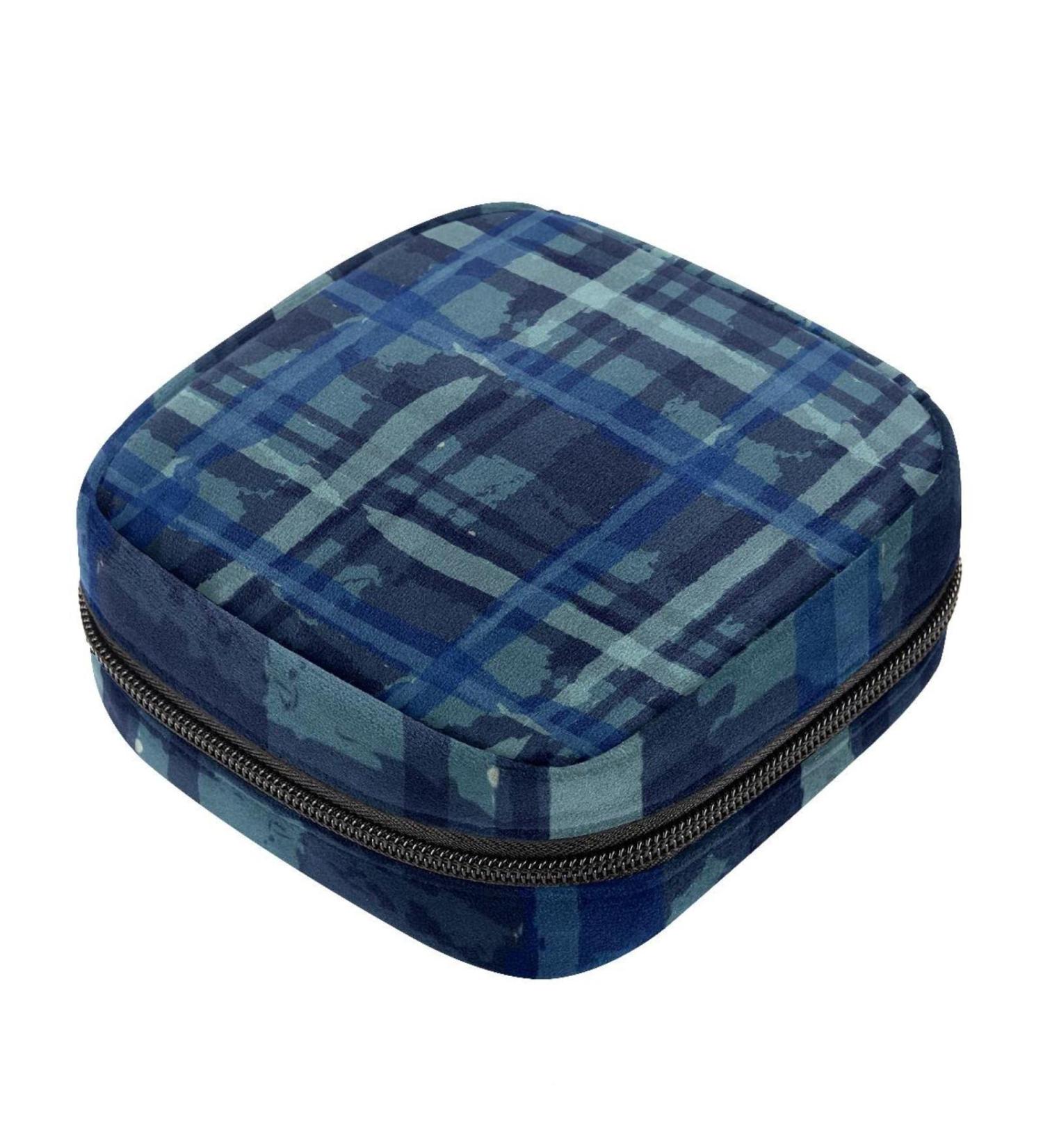 Menstrual Pad Bag with Zipper | Checkered Texture Ladies Napkin & Tampons Pouch for Women & Girls - Buy Online on GoSupps.com