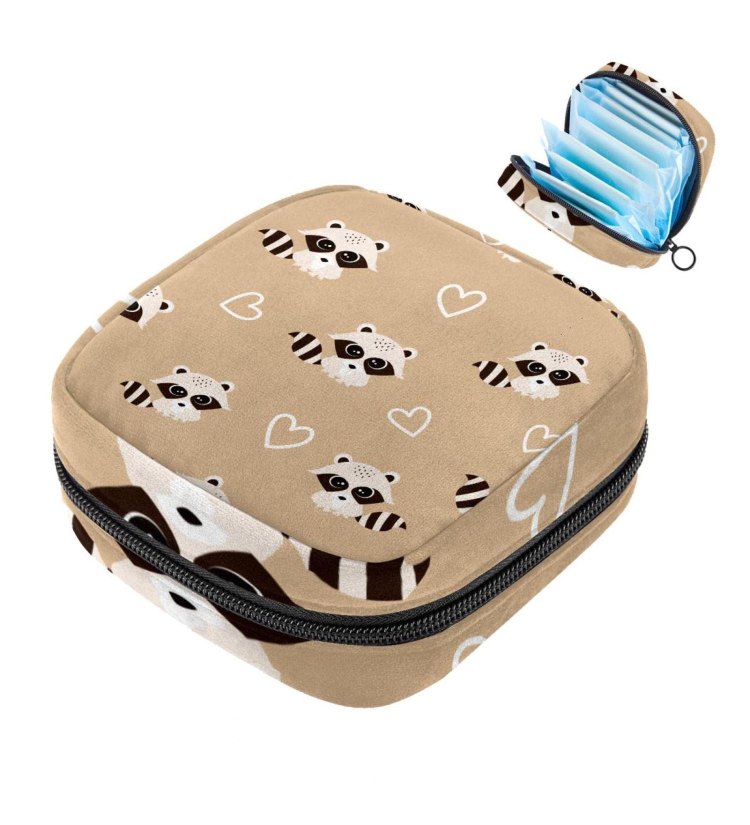 Shop Cute Women's Napkin Storage Bags - Animal Washbear & Heart Patterns | Portable Menstrual Cup & Bandage Storage for First Period - Buy Online on GoSupps.com