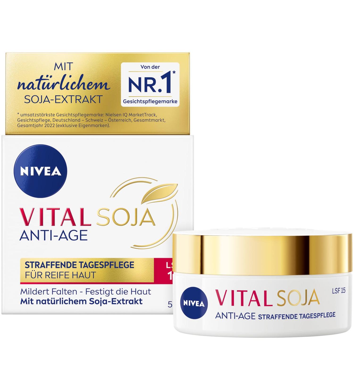 NIVEA VITAL SOJA Firming Day Cream SPF 15 for Mature Skin with Natural Soy Extract SPF Day Cream Against Pigmentation Spots (50 ml) - Buy Online on GoSupps.com