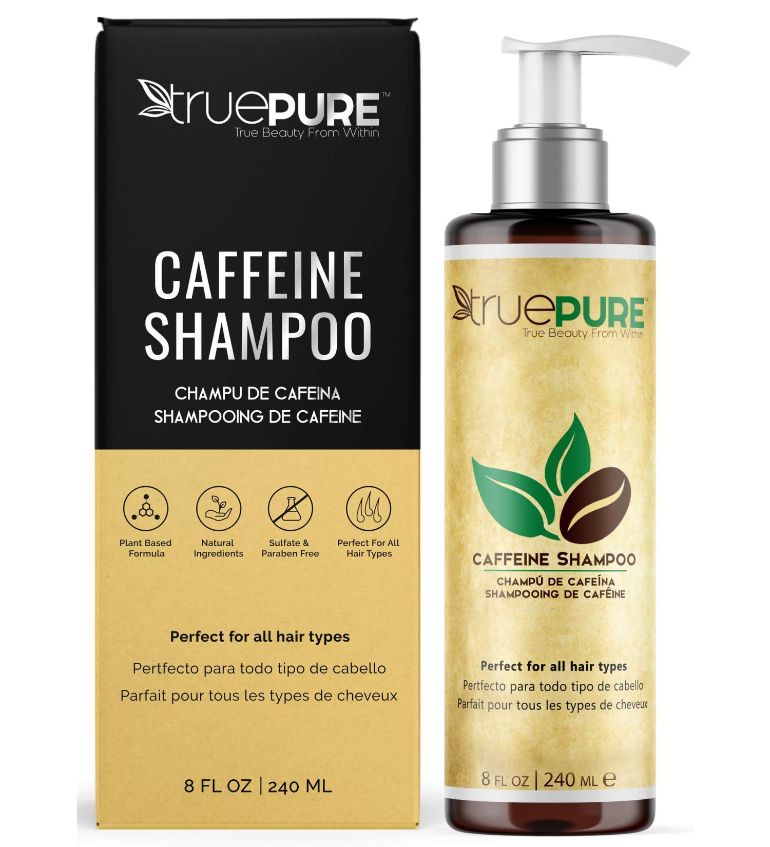 Caffeine Shampoo Treatment for Healthy Hair Growth and Loss Prevention - TruePure 8oz - DHT Blocking Formula for Thin Hair - No Sulfates - Buy Online on GoSupps.com