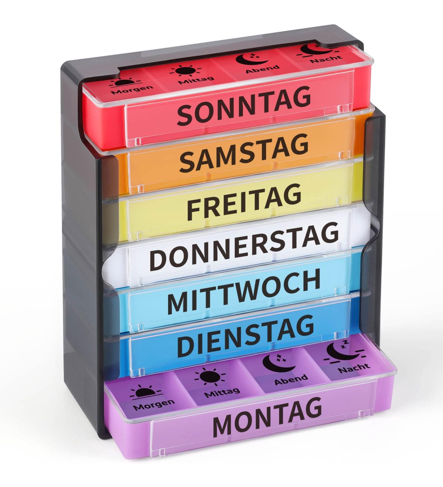 Weekly Pill Organizer - Opret 7-Day Tablet Box with 4 Compartments - Black Lid for AM/PM Medication Management | International Shipping Available - Buy Online on GoSupps.com