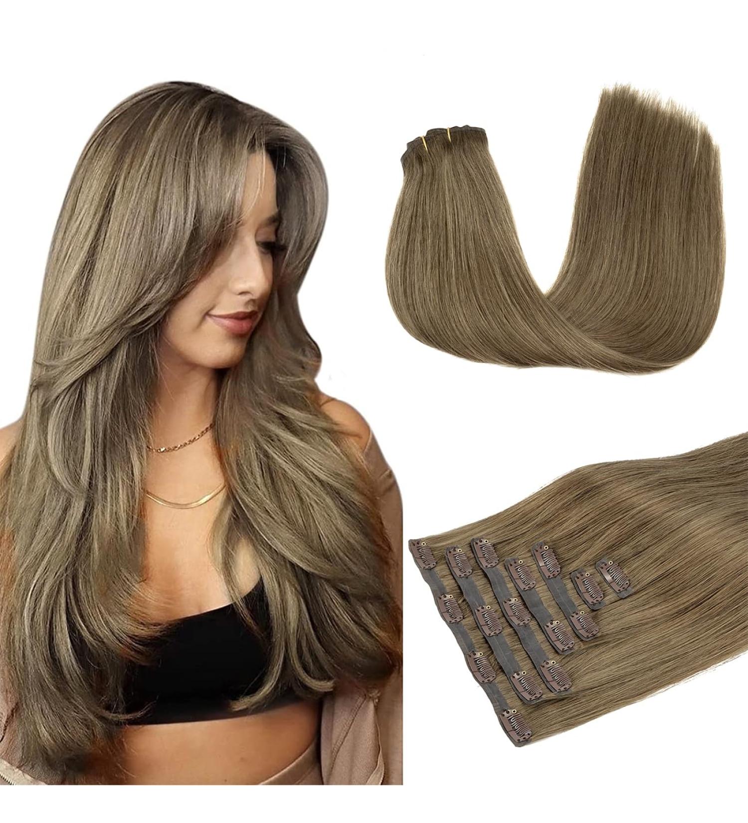 Buy Doores Real Hair Clip In Extensions - Medium Light Brown 45cm/18inch - 110g Seamless Remy Human Hair - International Shipping Available - Buy Online on GoSupps.com