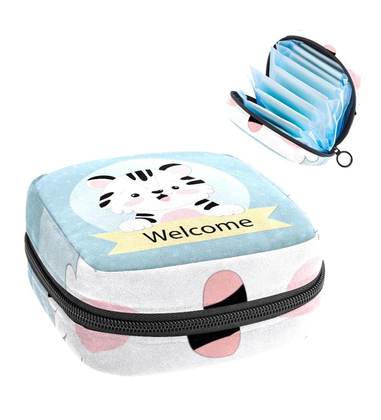 Women's Cute Tiger Pattern Portable Period Kit - Bonds Storage Pocket Holder for Feminine Products - Buy Online on GoSupps.com