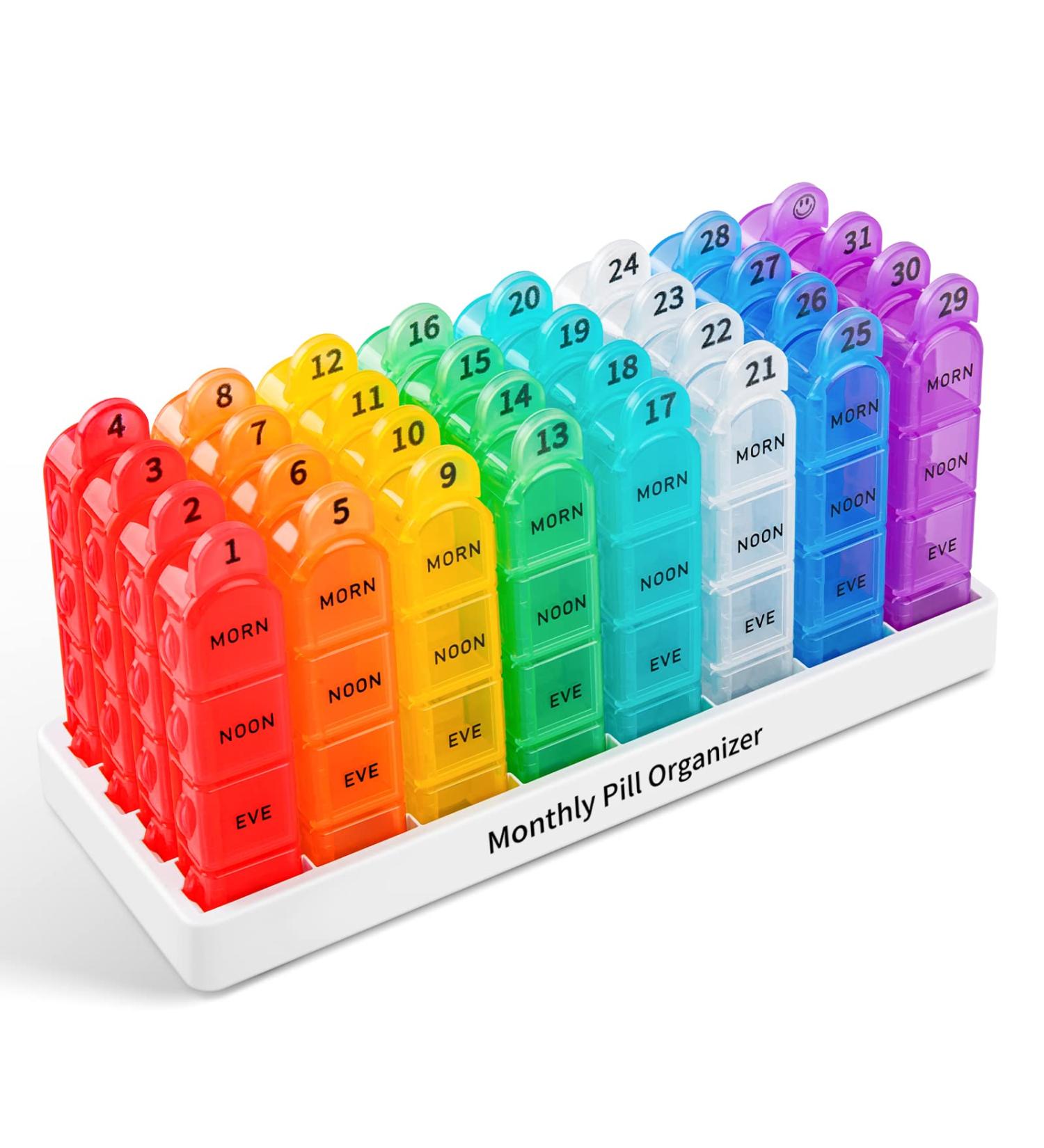 Zoksi Monthly Pill Organizer - 4 Times a Day, 30 Day Pill Box with 32 Compartments - Travel Friendly Medication Organizer - Buy Online on GoSupps.com