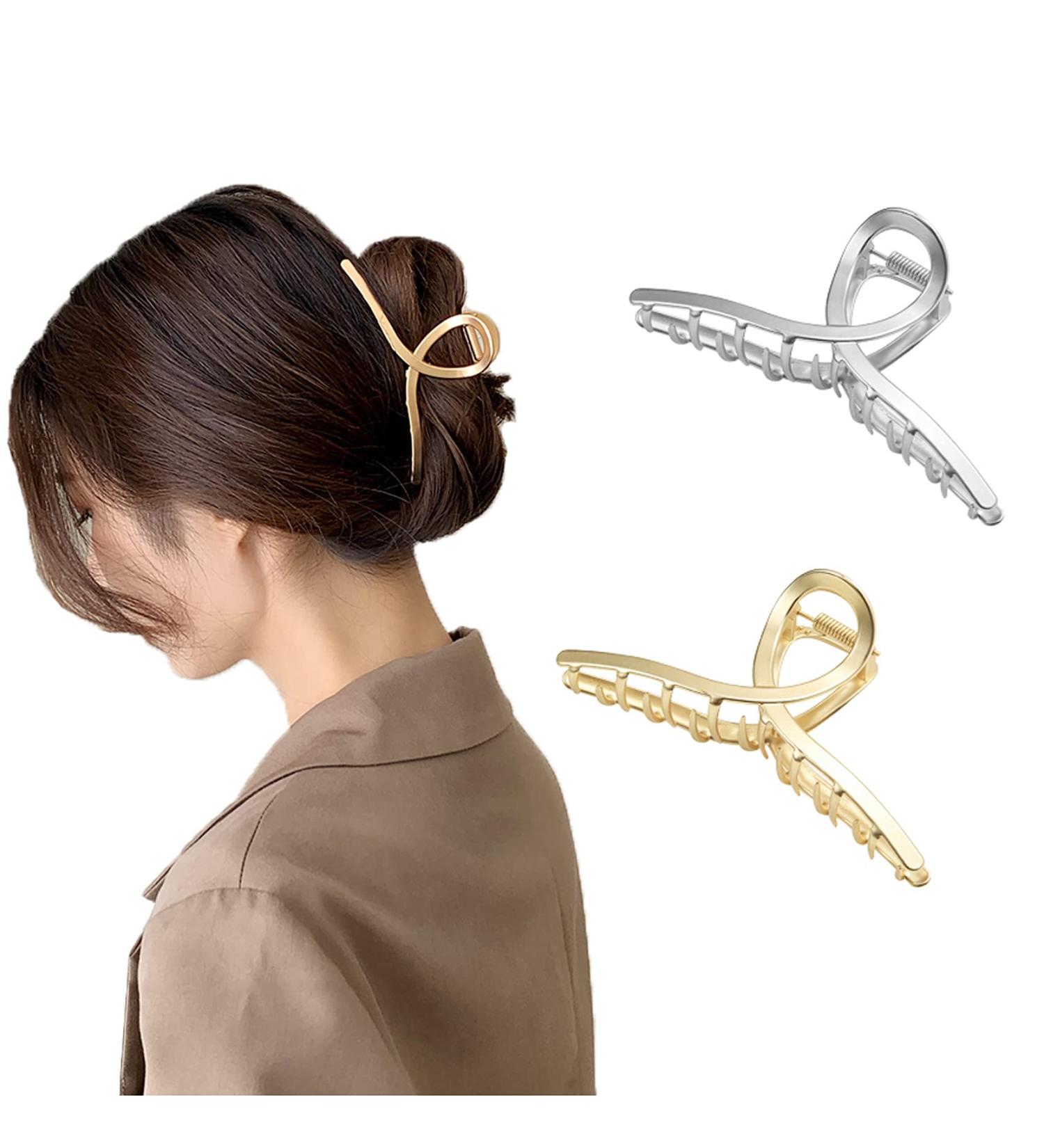 Large Brushed Metal Hair Claw Clips - Strong Hold Vintage Shark Claw Clips for Women and Girls - 2Pcs Silver+Gold - Buy Online on GoSupps.com