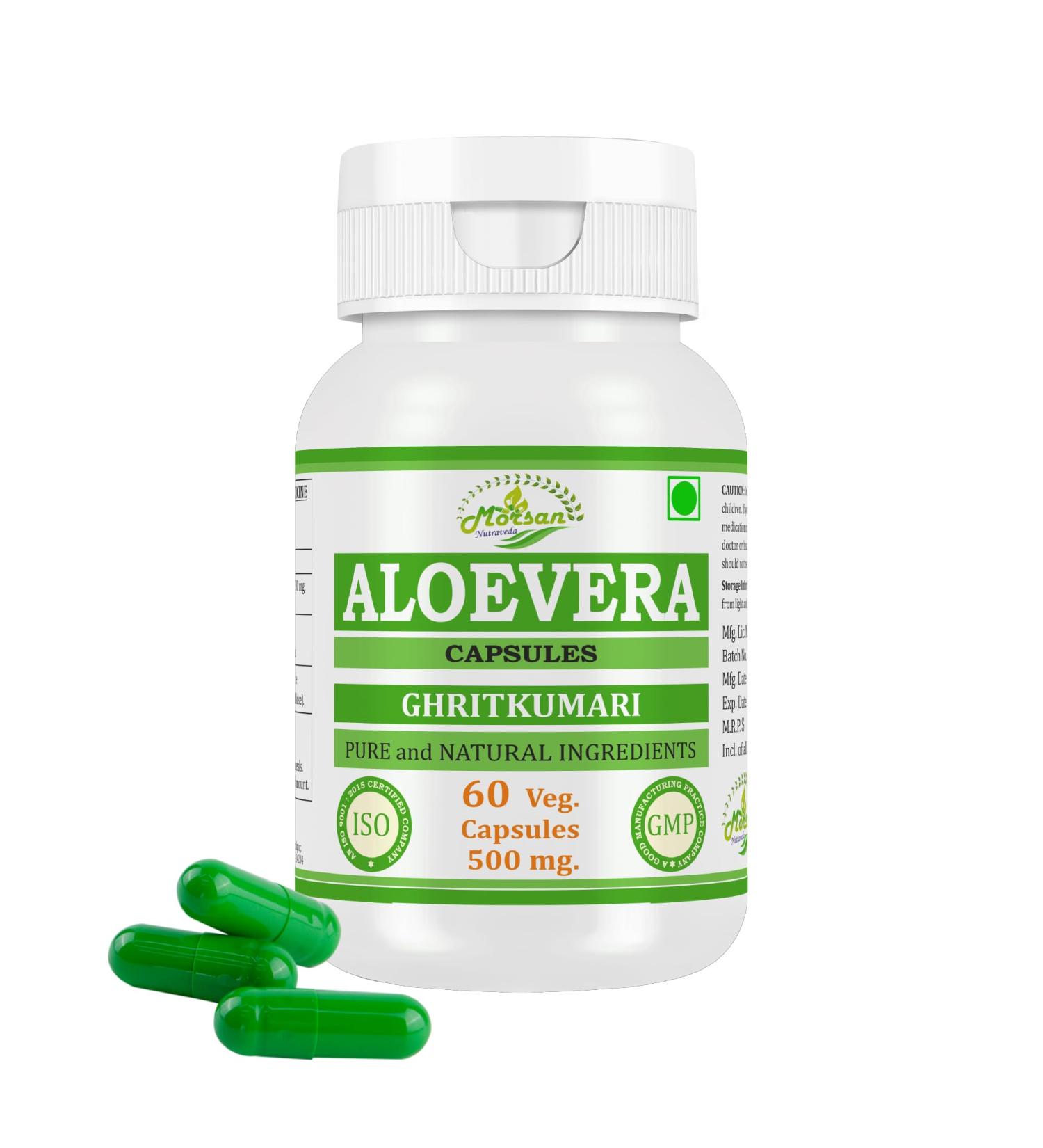 Morsan Nutraveda Aloe Vera Capsules | 100% Pure & Natural Herbal Supplement | Supports Skin Health Digestion & Immunity | Ayurvedic Wellness(Pack of 1) - Buy Online on GoSupps.com