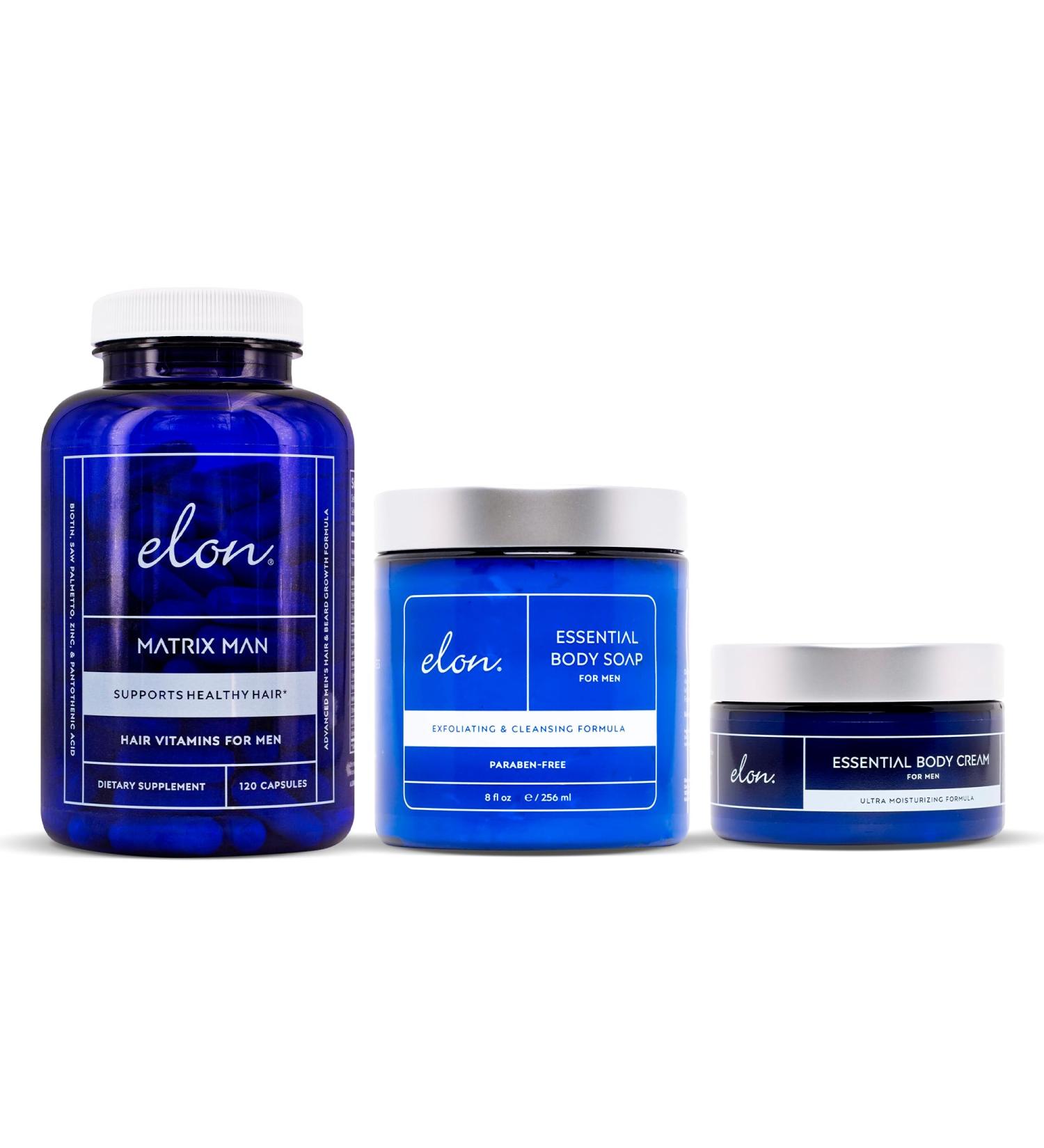 Elon Matrix Hair and Skin Care Kit for Men | Hair Growth Vitamins Body Soap & Cream Essential Men s Care Products - International Shipping Available - Buy Online on GoSupps.com