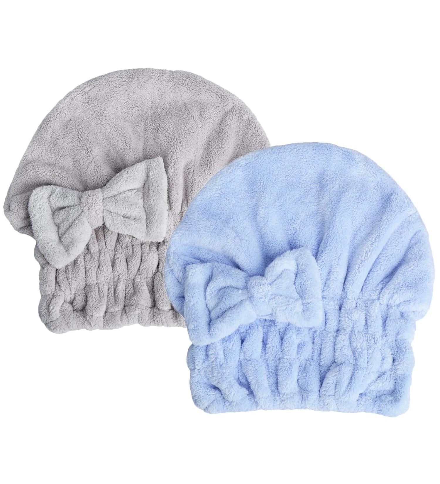 Microfiber Hair Towel Cap for Women - Super Absorbent Quick Dry Turbans for Curly Hair - Anti Frizz Gift (Blue+Grey 2 - Buy Online on GoSupps.com