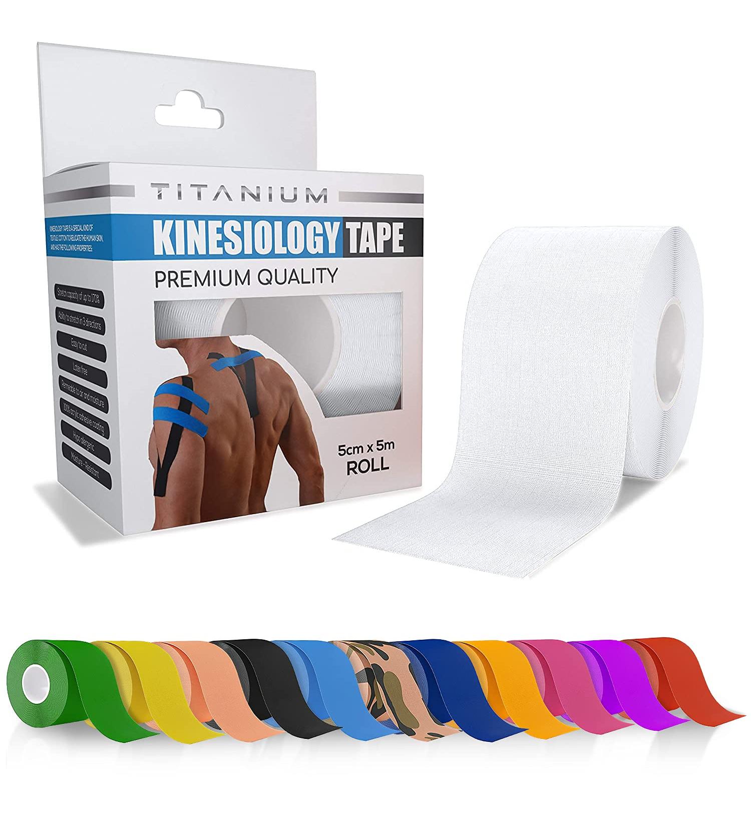 Titanium Sports Kinesiology Tape - 5m Roll for Support & Muscle Recovery - Water Resistant Elastic Tape in White - Buy Online on GoSupps.com