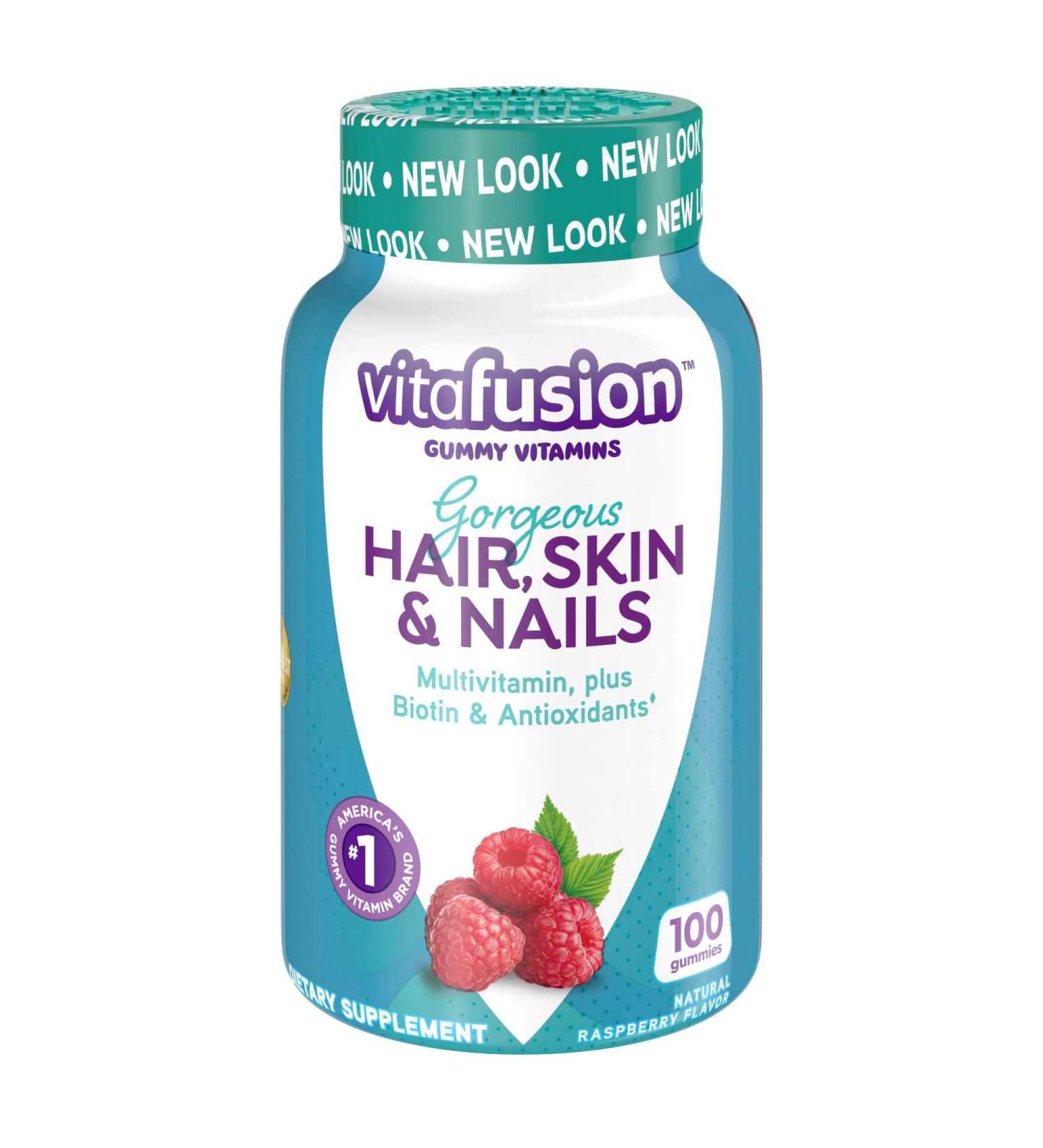 VitaFusion Gorgeous Hair Skin & Nails Multivitamin - 100 Gummies, Natural Raspberry Flavor - Buy Online on GoSupps.com