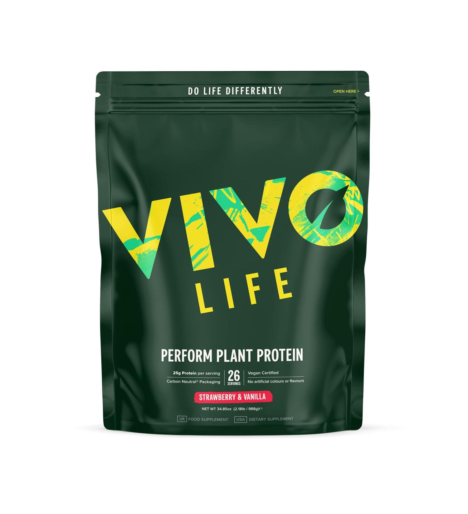 Vivo Life Perform - Raw Vegan Protein Powder | Pea & Hemp with BCAA - Strawberry & Vanilla - 988g | International Shipping Available - Buy Online on GoSupps.com