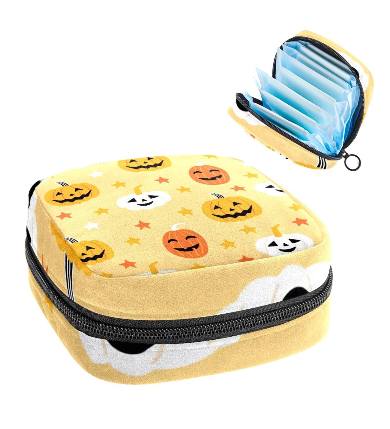 Halloween Pumpkin Sanitary Napkin Storage Bag - Portable Period Kit Pouch, Menstrual Cup & Nursing Pad Holder - Color 7 - Buy Online on GoSupps.com