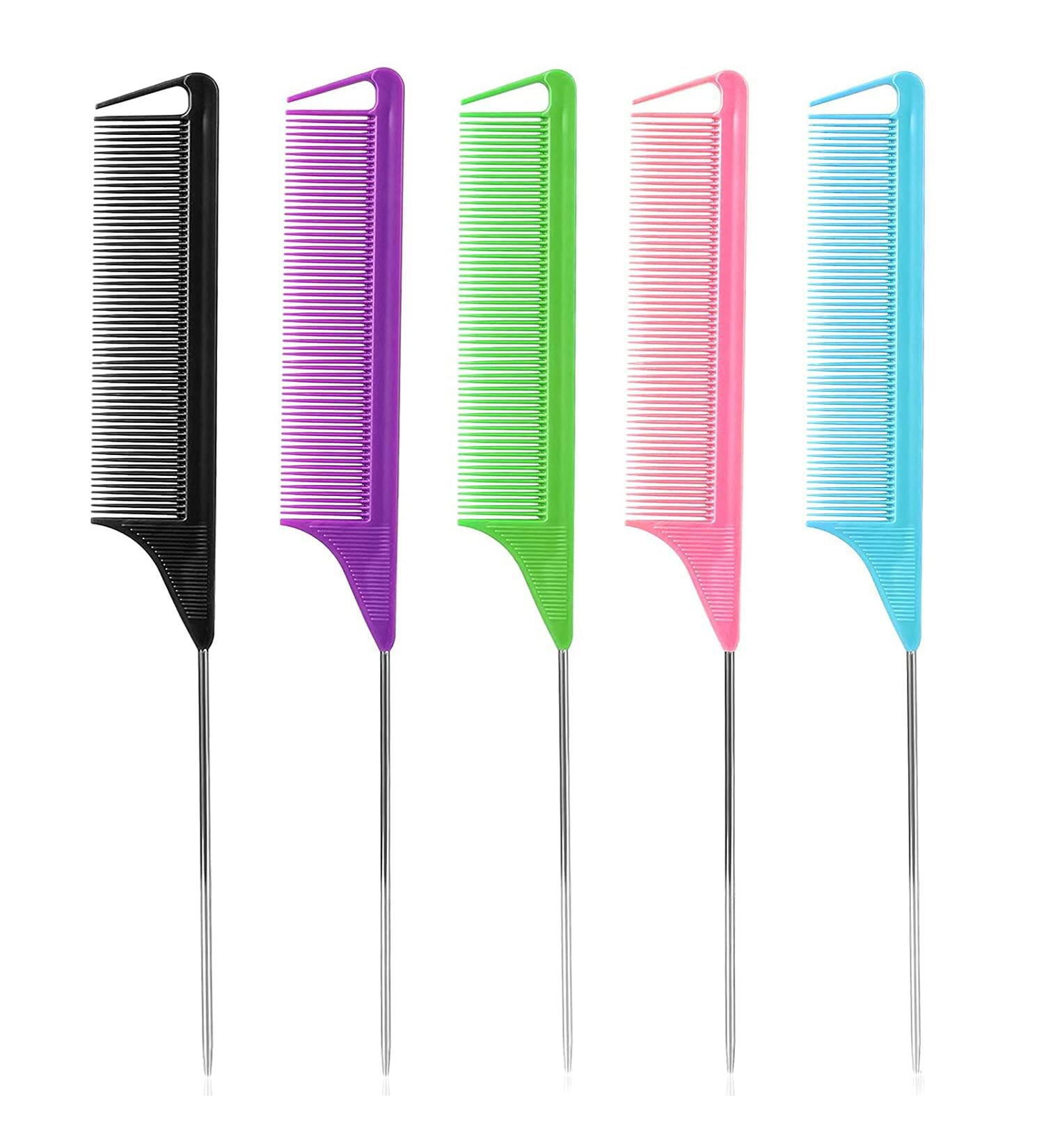 Professional Metal Rat Tail Combs for Hair Stylist - 5Pcs Parting Comb for Braids | Long Steel Pin Teasing Comb - Salon Quality for Women (A Style) - Buy Online on GoSupps.com