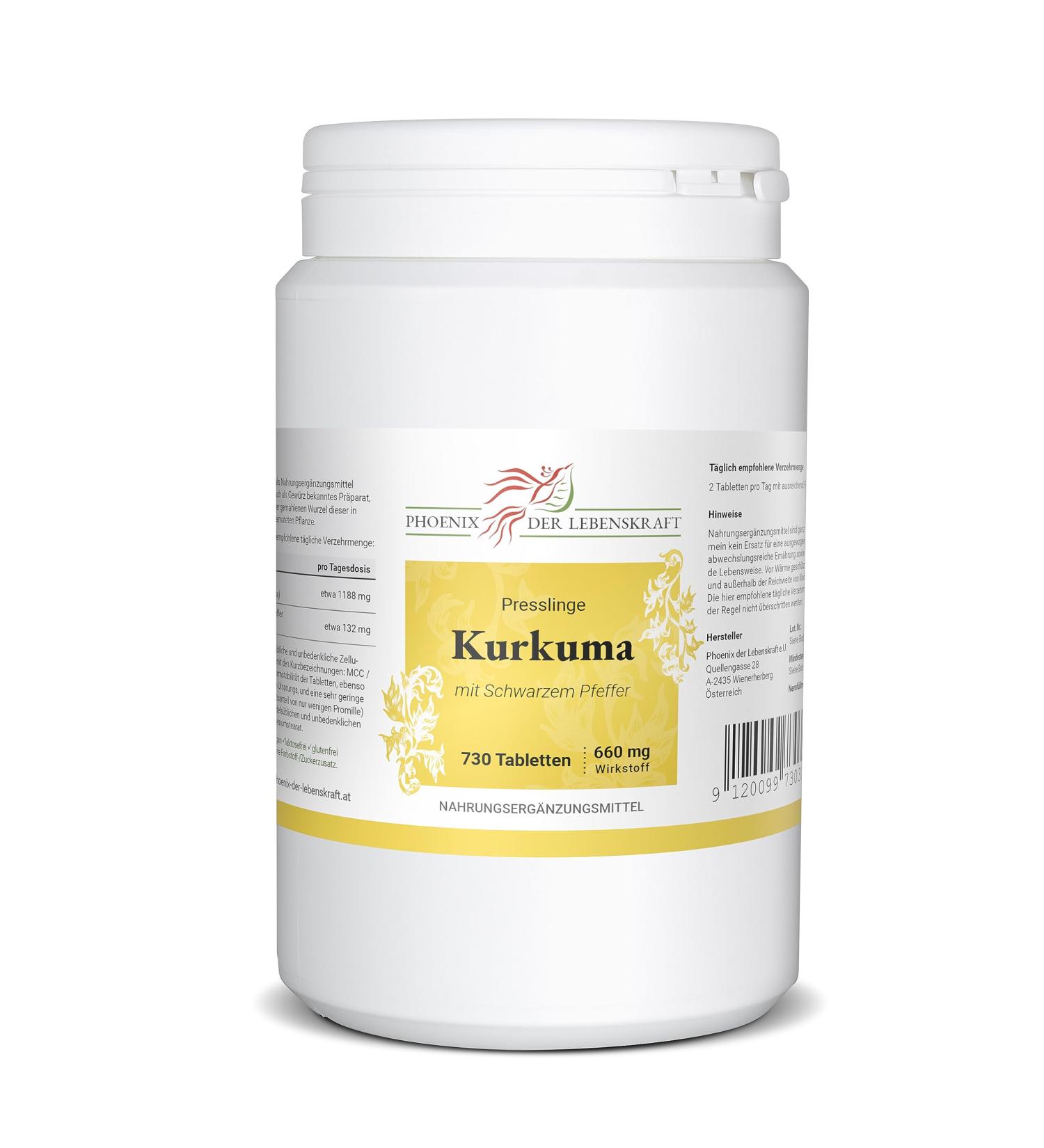 Buy Kurkuma + Black Pepper Tablets 660mg | 730 Vegan Tablets | Premium Quality Curcumin & Piperine Made in Austria - Buy Online on GoSupps.com