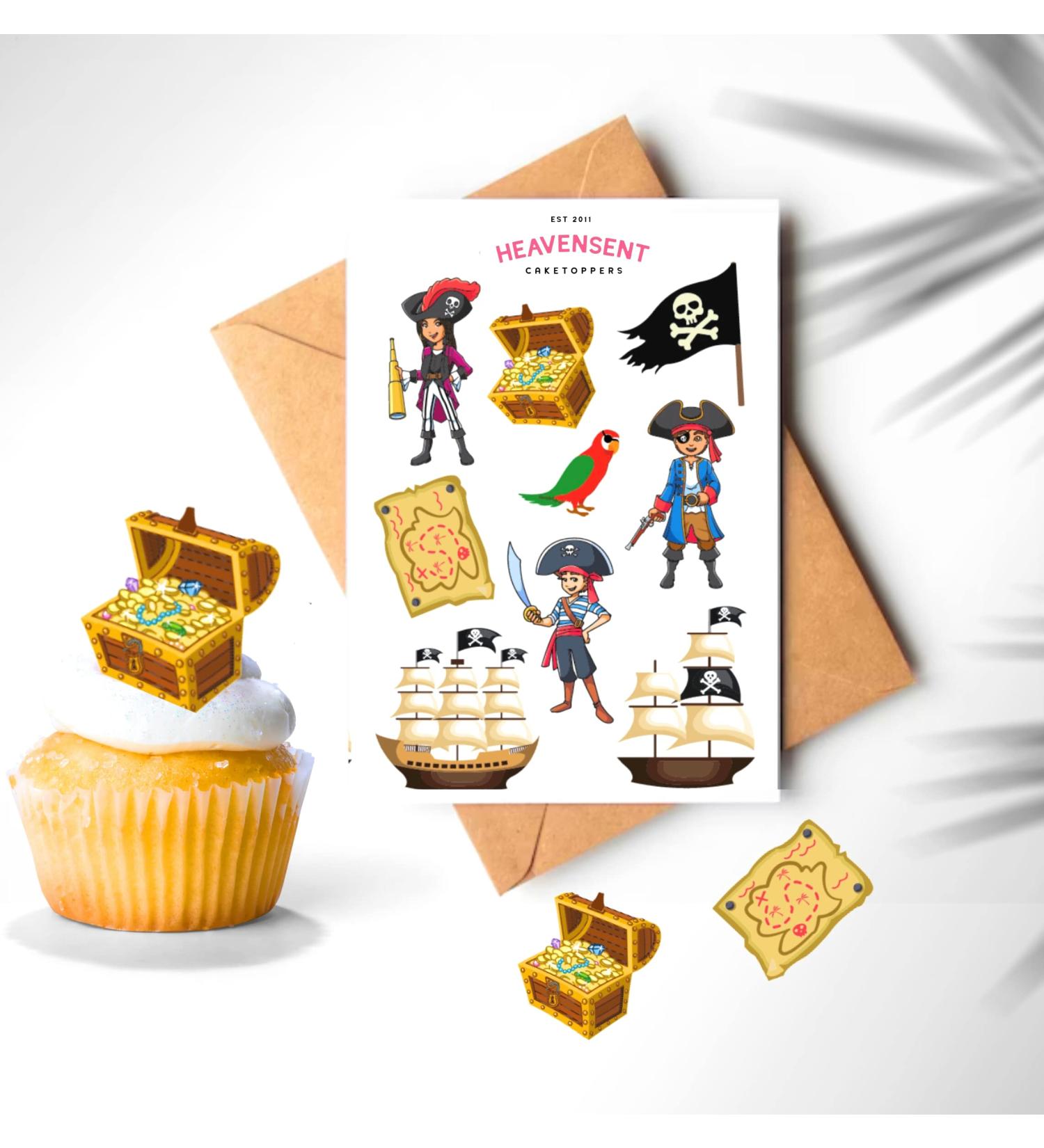 18x Pre-cut Pirate Ship (B) 6cm Edible Thick Wafer Card Standing Cupcake Toppers Birthday Party Cake Decorations Easy