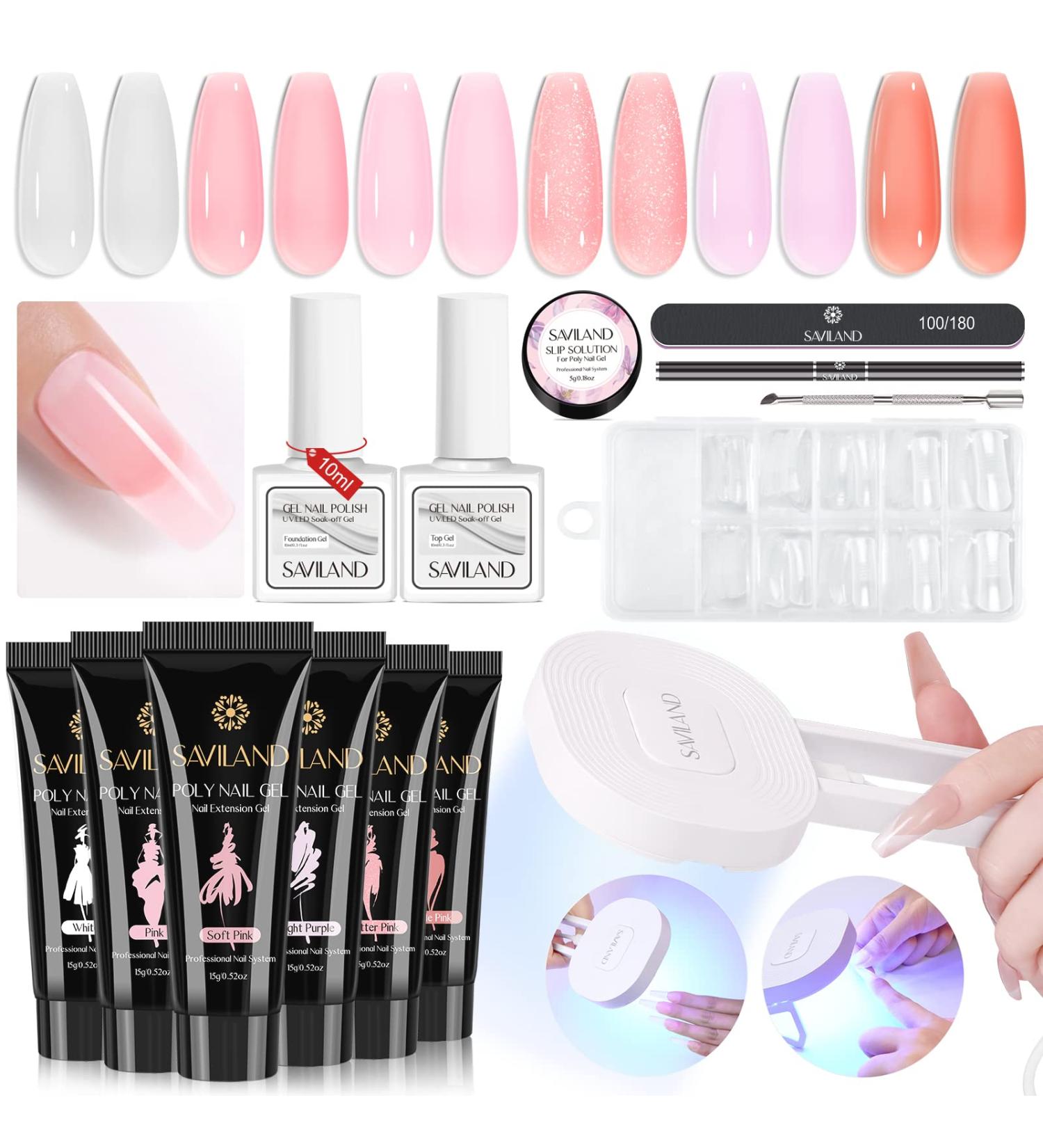 Saviland Poly Gel Nail Kit with 6 Colors & 36W UV Light - All-in-One French Manicure Set for Starter Home DIY - Buy Online on GoSupps.com