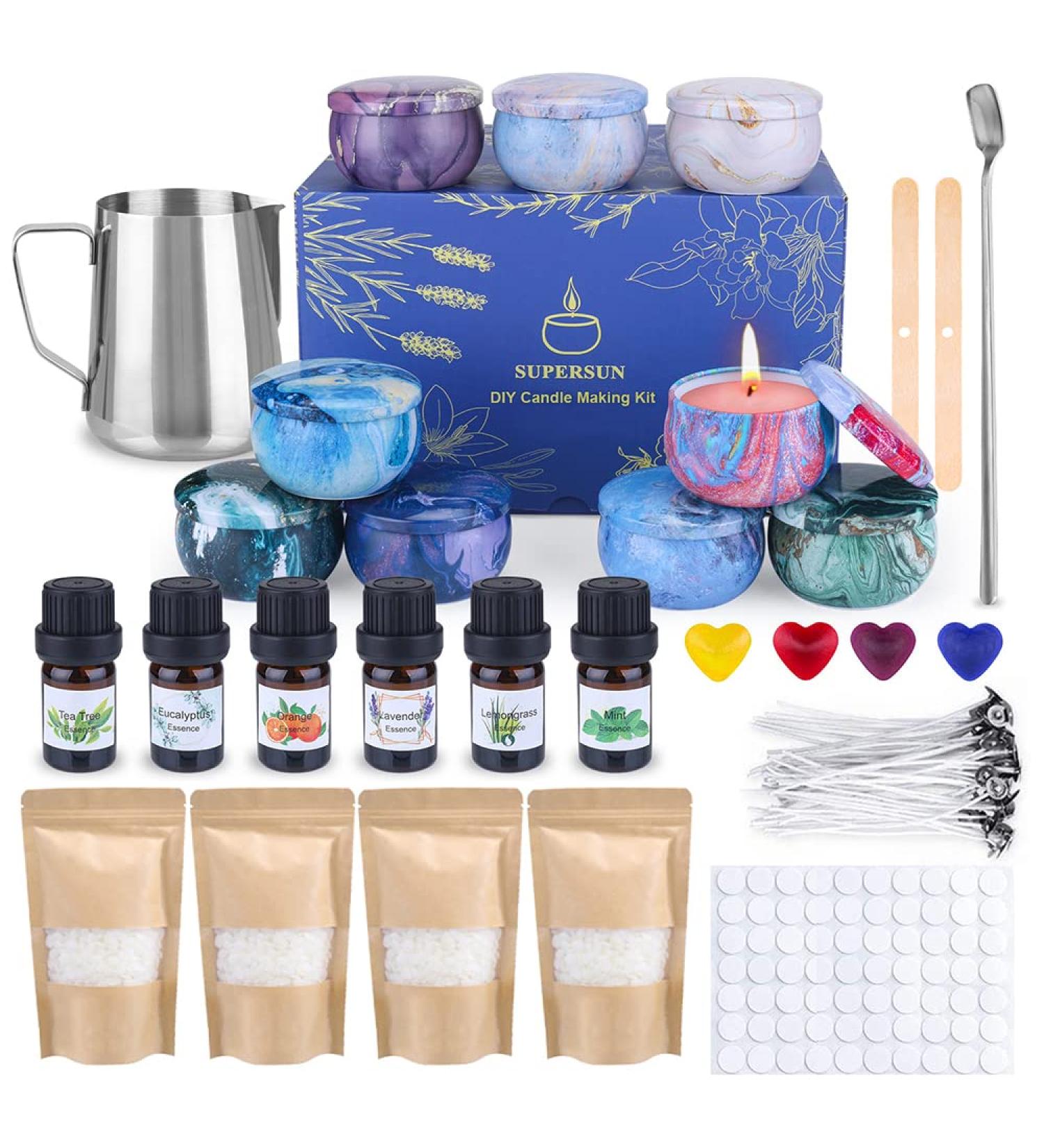SUPERSUN Candles Making Kit for Adults - Christmas DIY Gift with Fragrance Oils, Pouring Pitcher, Beeswax, Tins, Wicks, Dyes, and Stickers - Buy Online on GoSupps.com