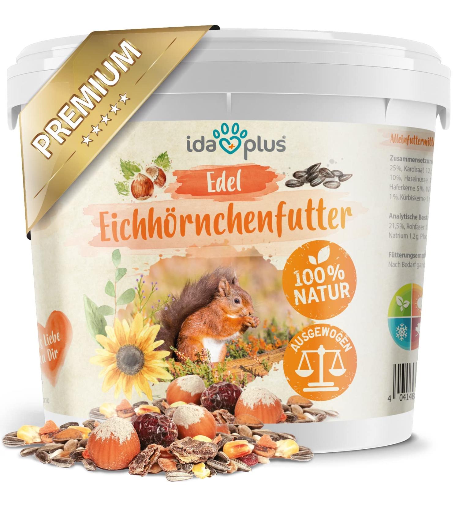 Ida Plus Noble Squirrel Feed 1000g - Nut & Fruit Rich Year-Round Bucket | 100% Natural & Balanced for Squirrels & Stripe Horns - Buy Online on GoSupps.com