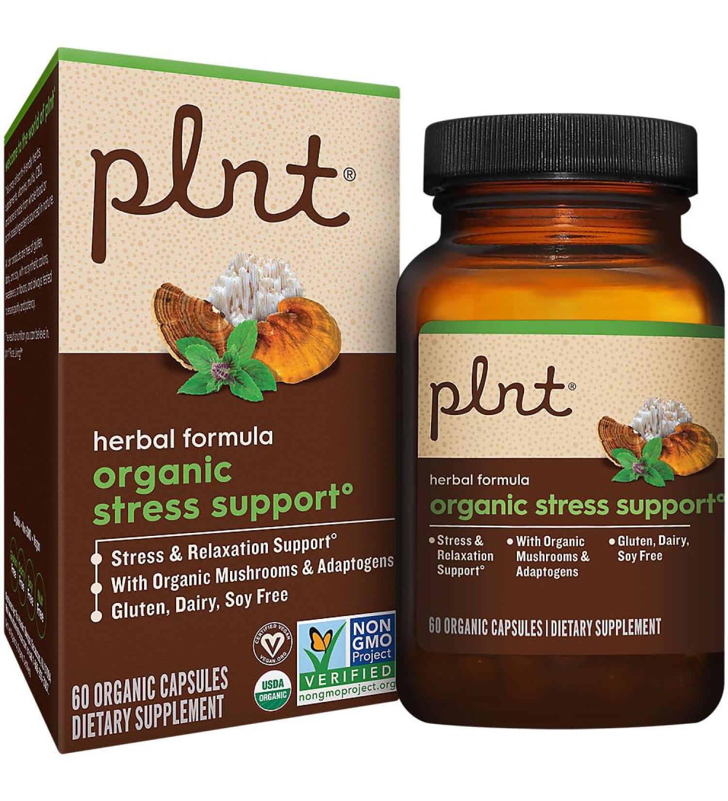 Organic Stress Support - Herbal Formula with Organic Mushrooms (60 Capsules) - Buy Online on GoSupps.com