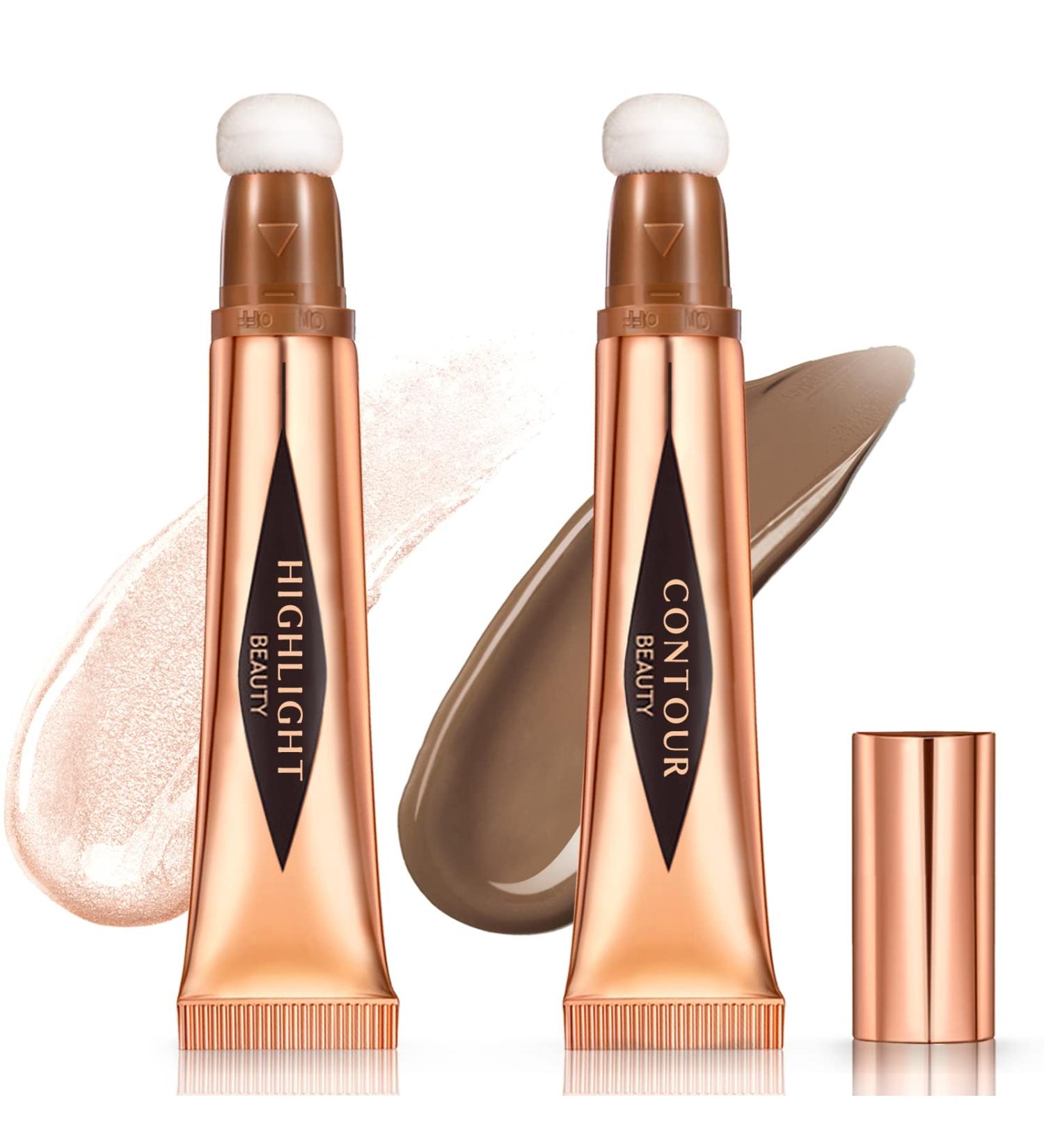 HOSAILY 2Pcs Contour Beauty Wand Liquid Contour & Highlighter Stick Set | Long-Lasting Blendable Cream Contour Stick with Cushion Applicator | Liquid Bronzer & Face Illuminator Makeup (03+05) - Buy Online on GoSupps.com