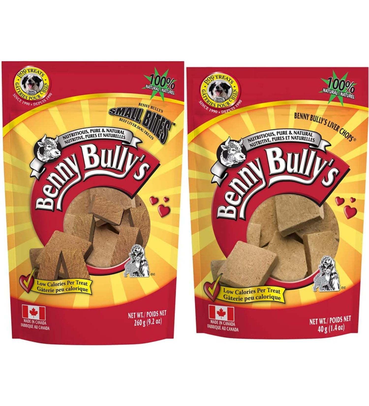 Benny Bullys 776310042220 Chops Small Bites Beef Liver Dog Treats (260g Economy) + Benny Bullys 776310042145 Chops Beef Liver Dog Treats (40g Entry) - Buy Online on GoSupps.com