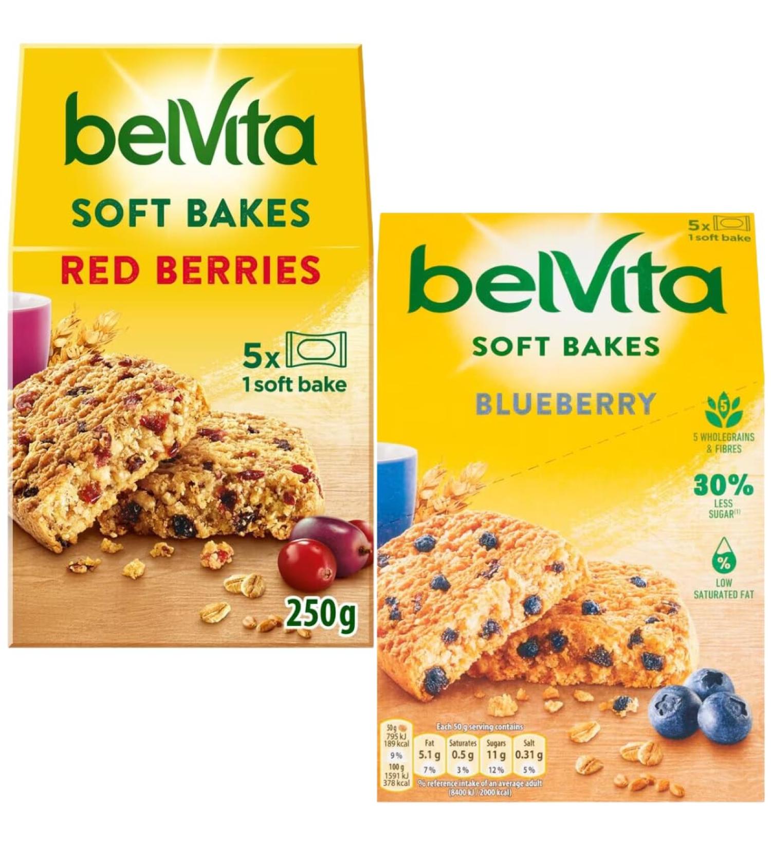 Breakfast Biscuits Bundle With BelVita Breakfast Soft Bakes Red Berries 5 Bars 250g and Breakfast Soft Bakes Blueberry 5 Bars 250g (2 Pack) - Buy Online on GoSupps.com