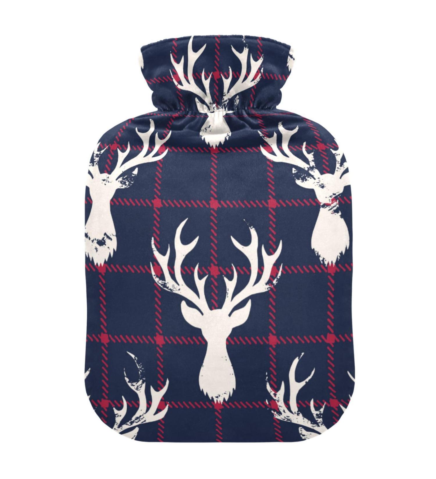 Odawa Hot Water Bottle with Deer - Checkered Velvet Cover for Pain Relief & Warm Comfort | 1L Christmas Deer Plaid - Buy Online on GoSupps.com