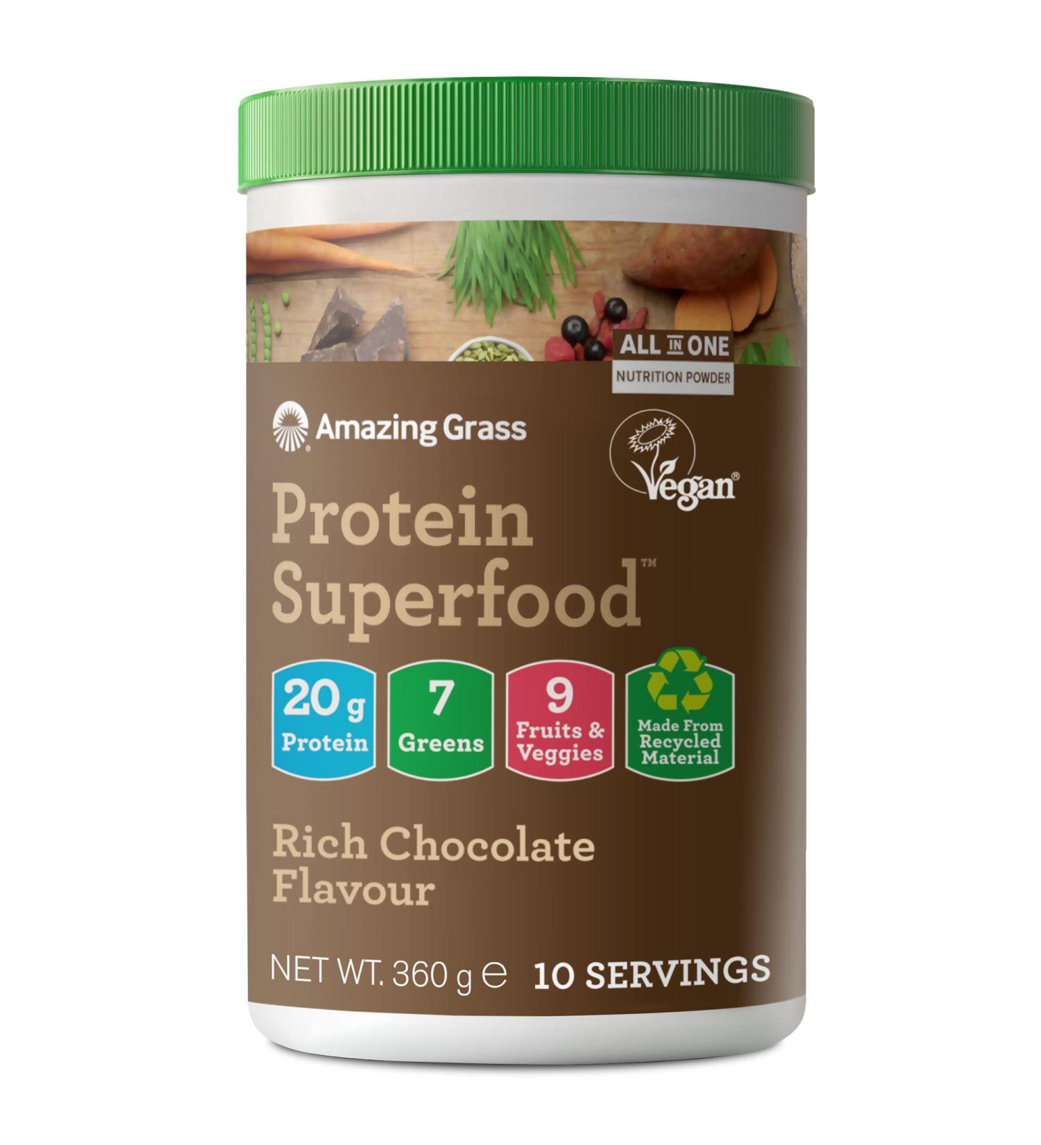 Amazing Grass Organic Vegan Rich Chocolate Protein Superfood Powder - 10 Servings (360g) - Buy Online on GoSupps.com