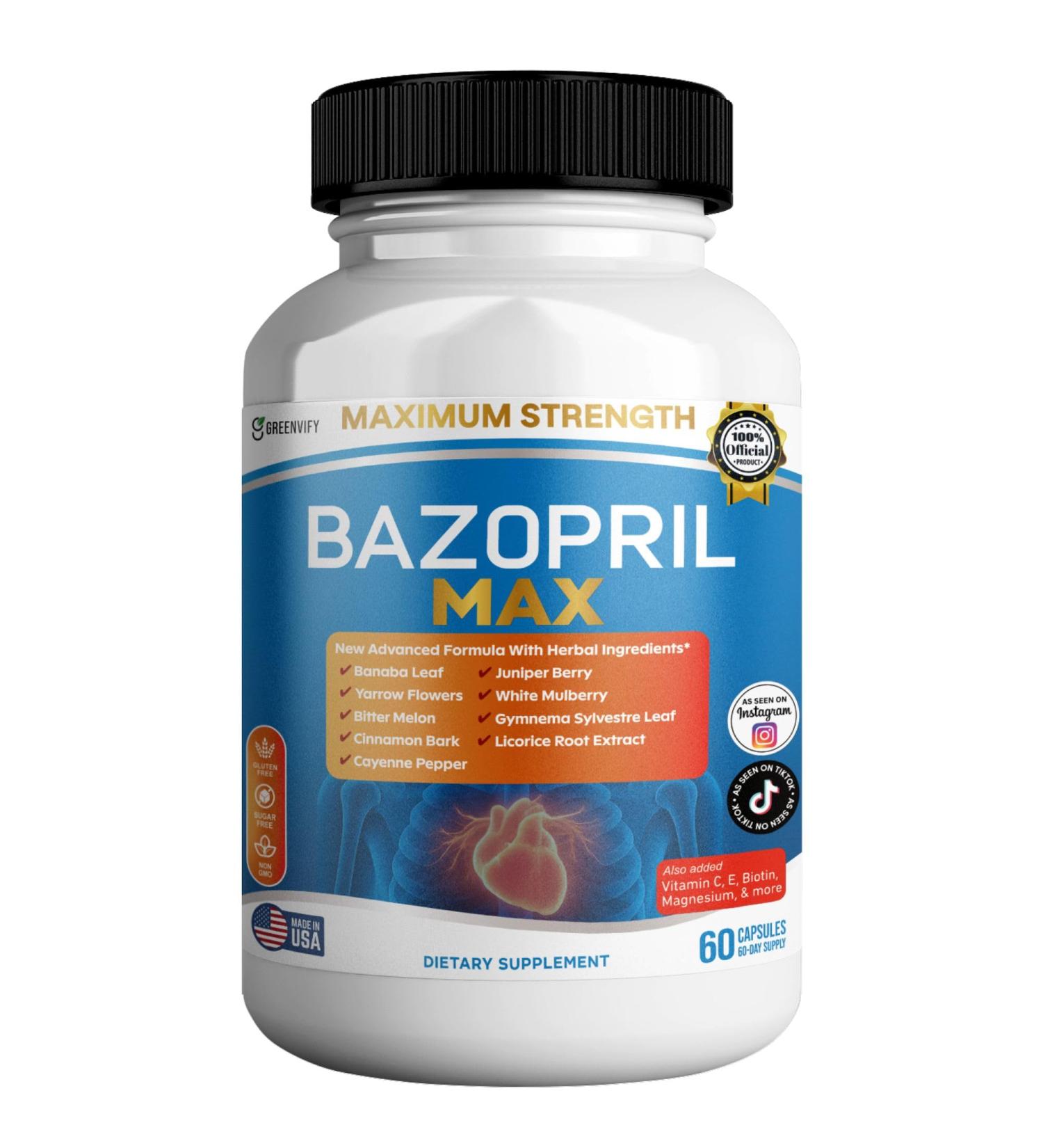 GREENVIFY Bazopril Max Maximum Strength Dietary Supplement 60 Capsules with Herbal Blend Vitamins & Minerals (1) - Buy Online on GoSupps.com