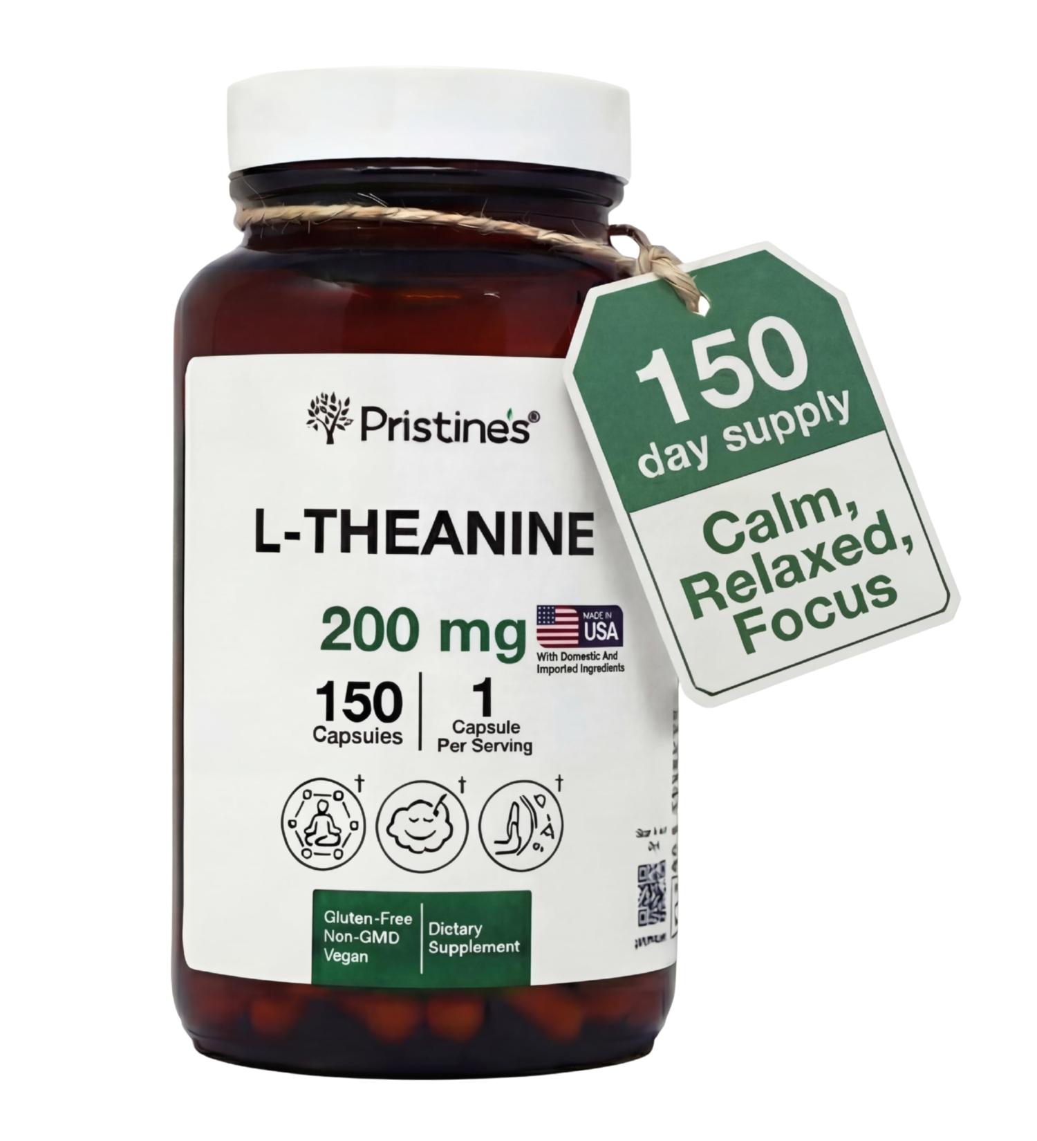 PRISTINE'S L Theanine Sleep Quality Support Amino Acid Supplement - 200MG 150 Day Supply - Relaxation & Mood Support Capsules - Vegan Non-GMO & Gluten Free - Buy Online on GoSupps.com
