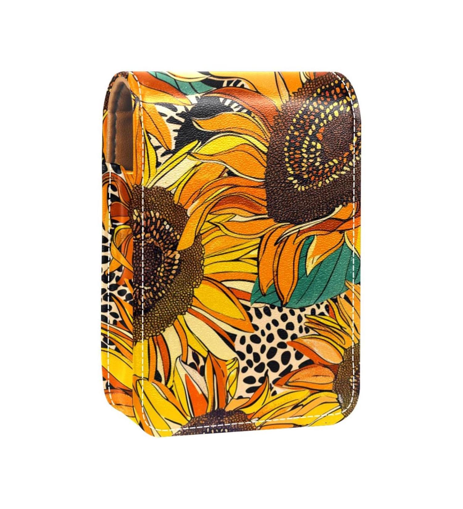 Travel Lipstick Organizer Case | Vintage Sunflower Portable Makeup Bag with Mirror | Ideal Cosmetic Storage for International Shipping - Buy Online on GoSupps.com