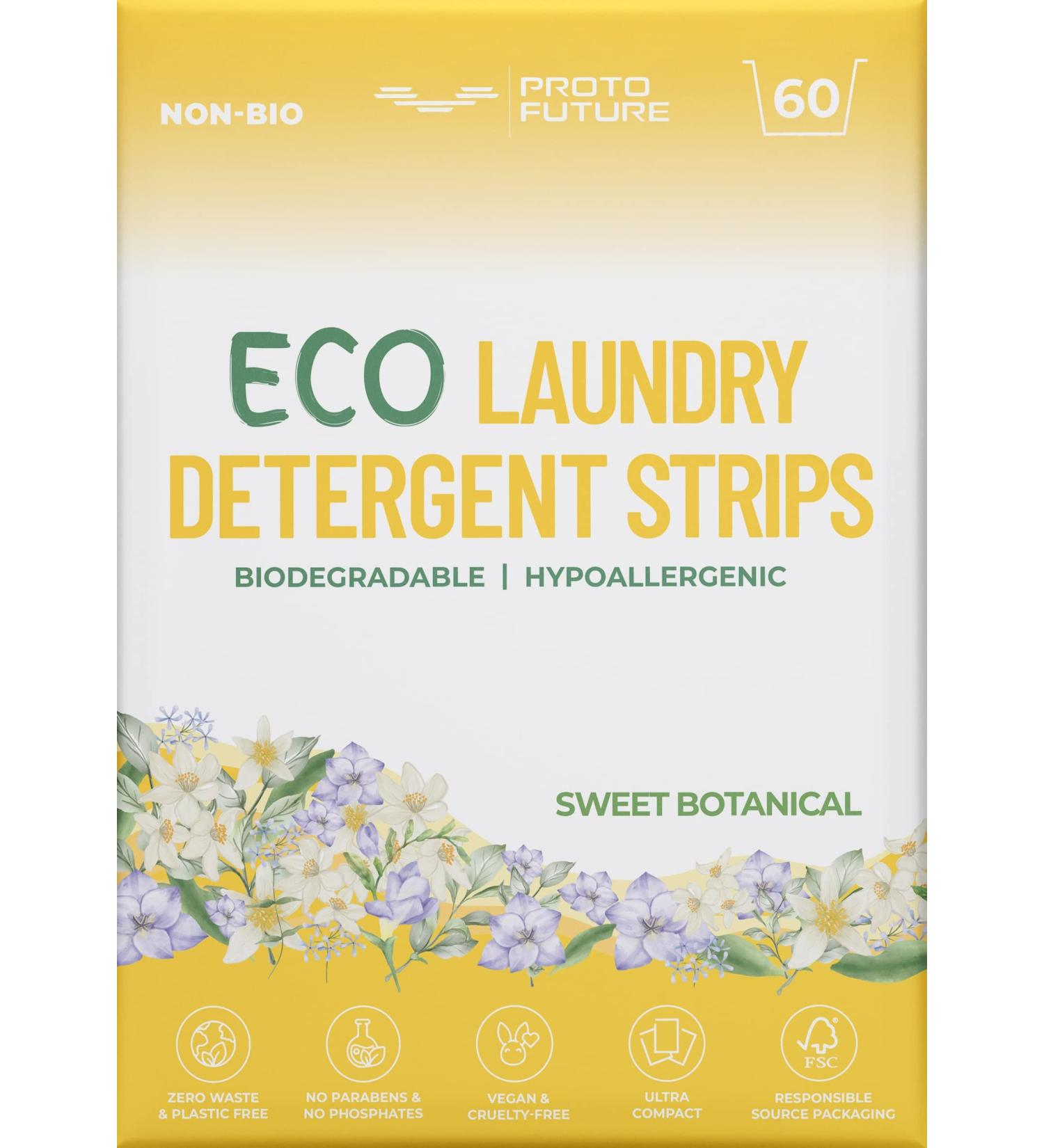 Proto Future Sweet Botanical Eco-Friendly Laundry Detergent Sheets - 60 Loads - Biodegradable, Hypoallergenic, Zero Waste, Plant-Based Formula - Plastic-Free Eco-Strips - Buy Online on GoSupps.com