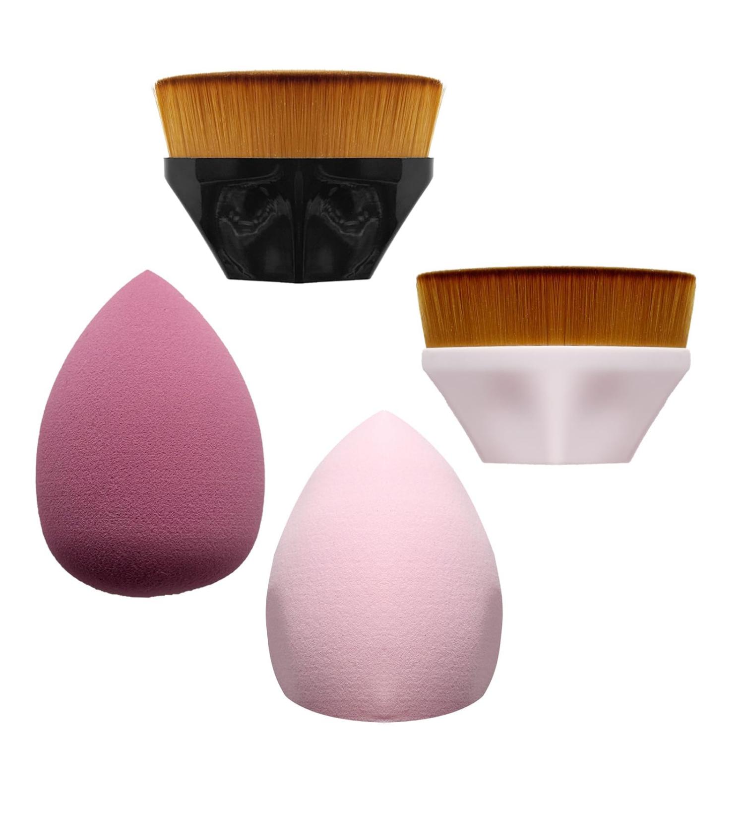 2 Piece Foundation Brush Set & Soft Touch Petal Makeup Sponges Perfect for Cream & Liquid Cosmetics | International Shipping Available - Buy Online on GoSupps.com