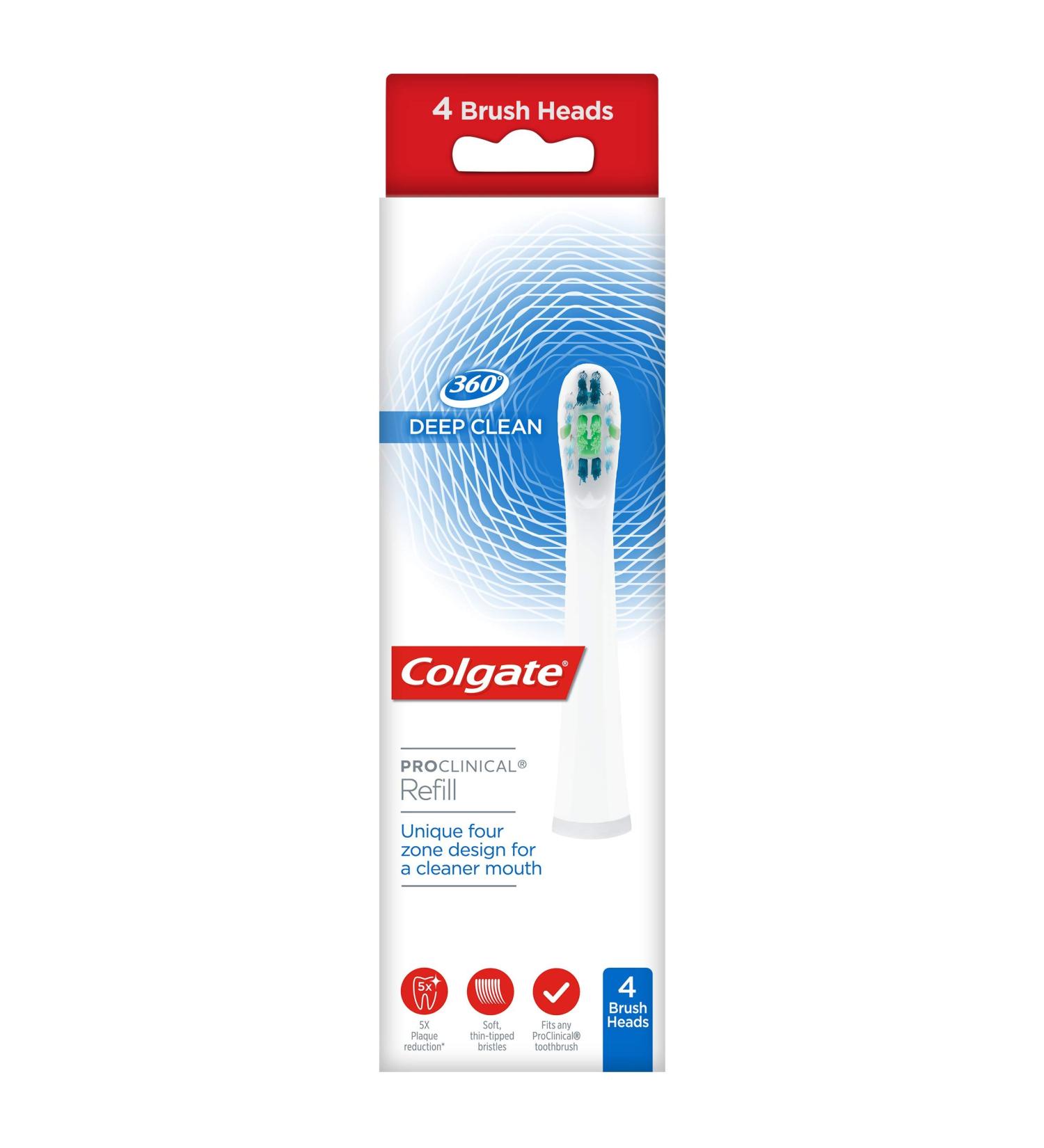 Colgate ProClinical 360 Deep Clean Electric Toothbrush Heads - Pack of 4 - Buy Online on GoSupps.com