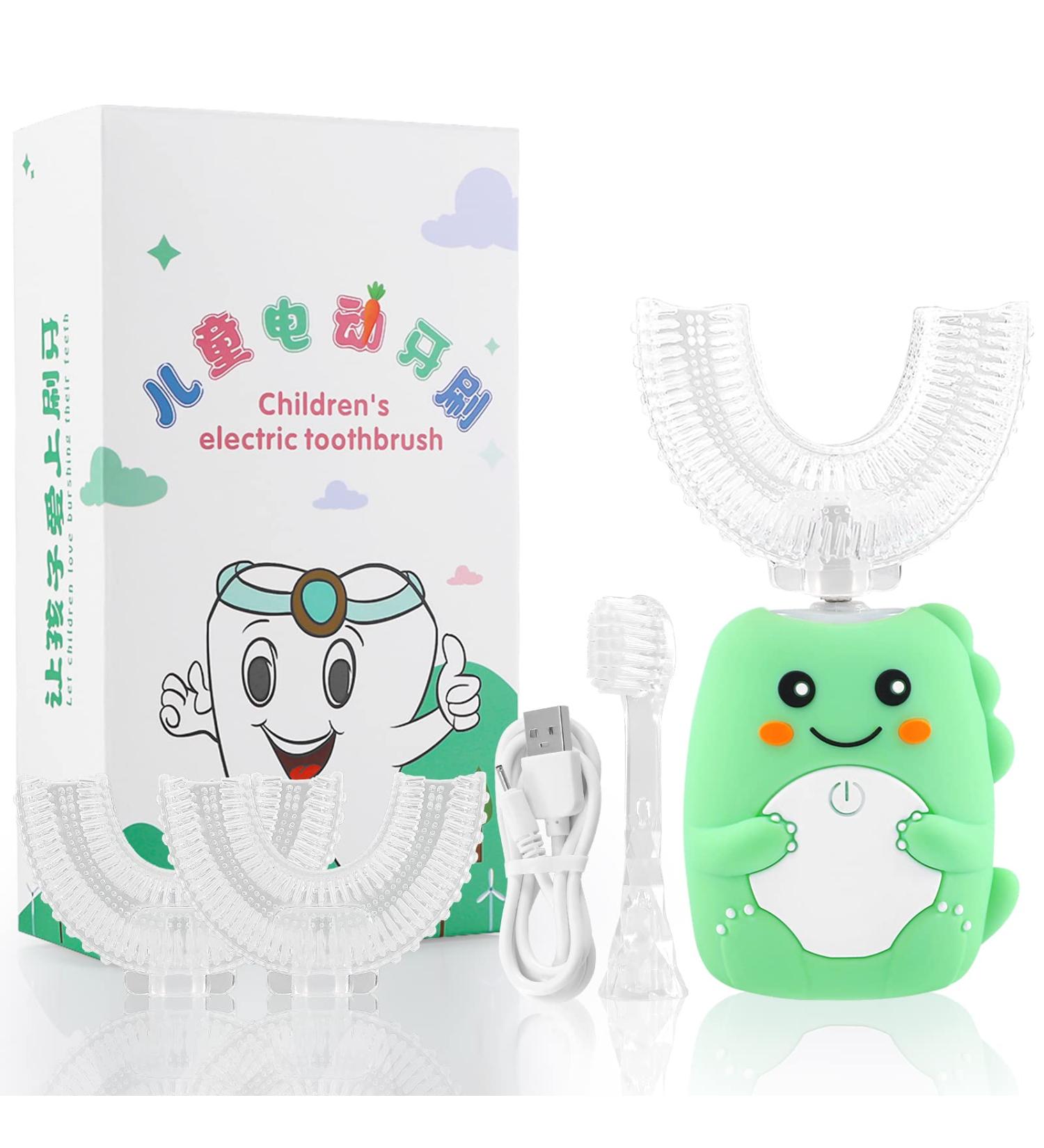 Ultrasonic Kids Electric Toothbrush with Timer & 3 Brush Heads - Rechargeable, 3 Modes, IPX7 Water Resistant - Green | Ages 7-12 - Buy Online on GoSupps.com