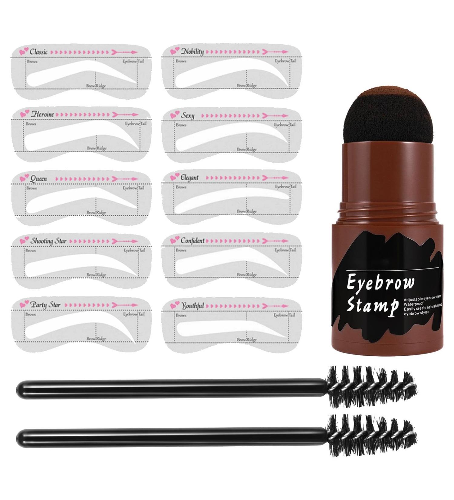 Eye Brows Stencil & Stamp Kit - Eyebrow Stencils For Older Women | 10PCS Brow Card with Brow Powder & 2pcs Brushes | Perfect Eye Brow Stencil Kits for Important Occasion Home Outdoor Beginners Dark Brown - Buy Online on GoSupps.com