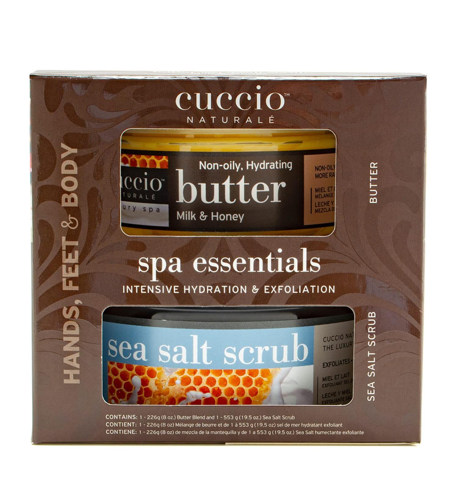 Cuccio Naturale Spa Essential Kit - Infused With Essential Oils That Dissolve Quickly - Leaves Skin Feeling Soft And Polished All Day - Healthy Glowing Effect - Milk And Honey - 2 Pc