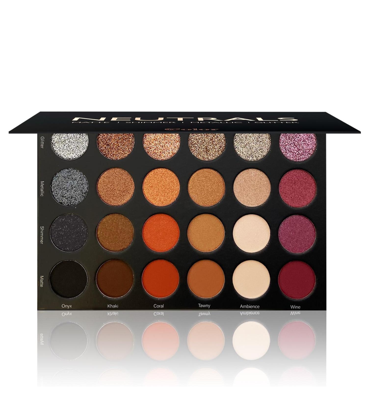 Ccolor Cosmetics Neutrals 24-Color Eyeshadow Palette - Matte Shimmer Metallic & Glitter - Highly Pigmented Long-Wearing Easy-to-Blend Eye Makeup Kit for Stunning Looks - Buy Online on GoSupps.com